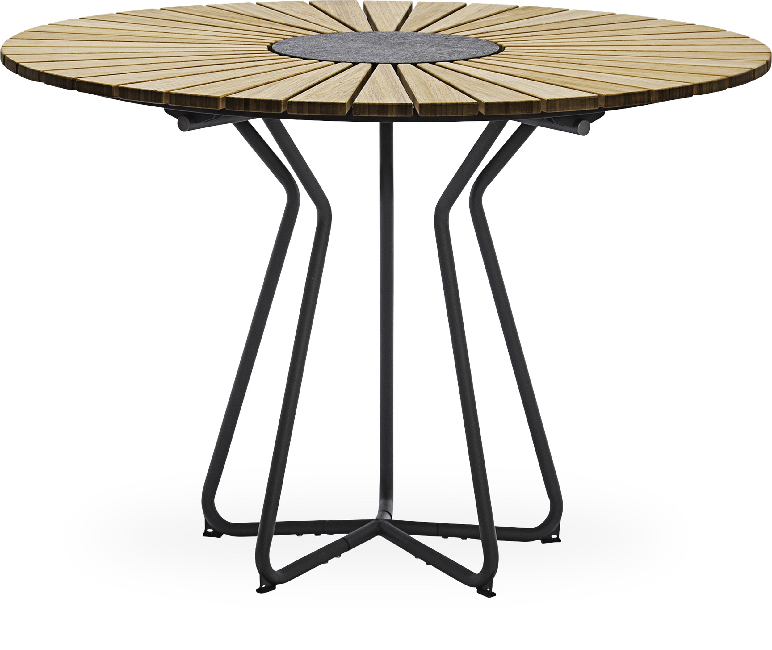 Circle Havebord 110 x 74,5 cm - Oliebehandlet bambus, granit i midten og stel i stålgrå metal.