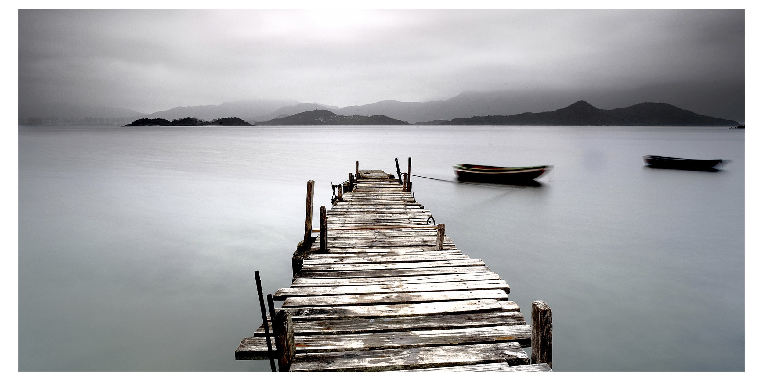 PhotoInc Lærreds billede 70 x 140 cm - Lake Pier og blind ramme