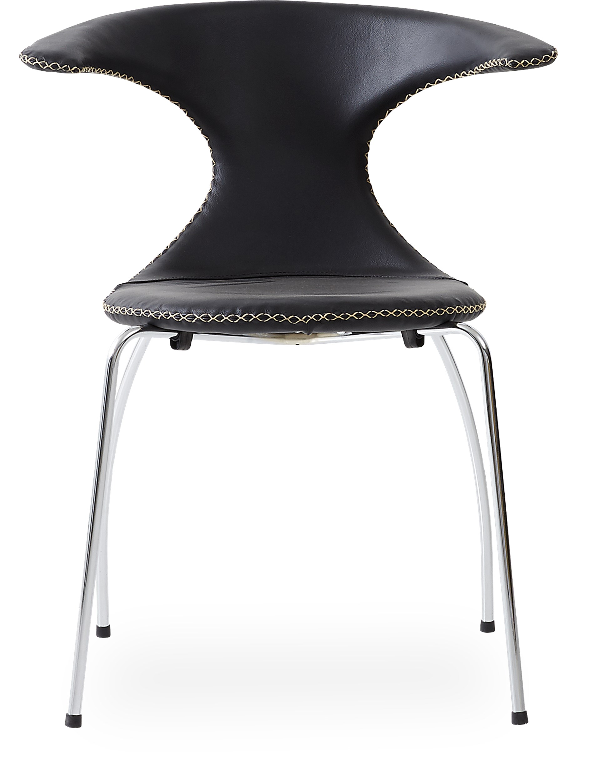 Flaire Spisebordsstol - Sort læder med kontrastsyning og ben i krom