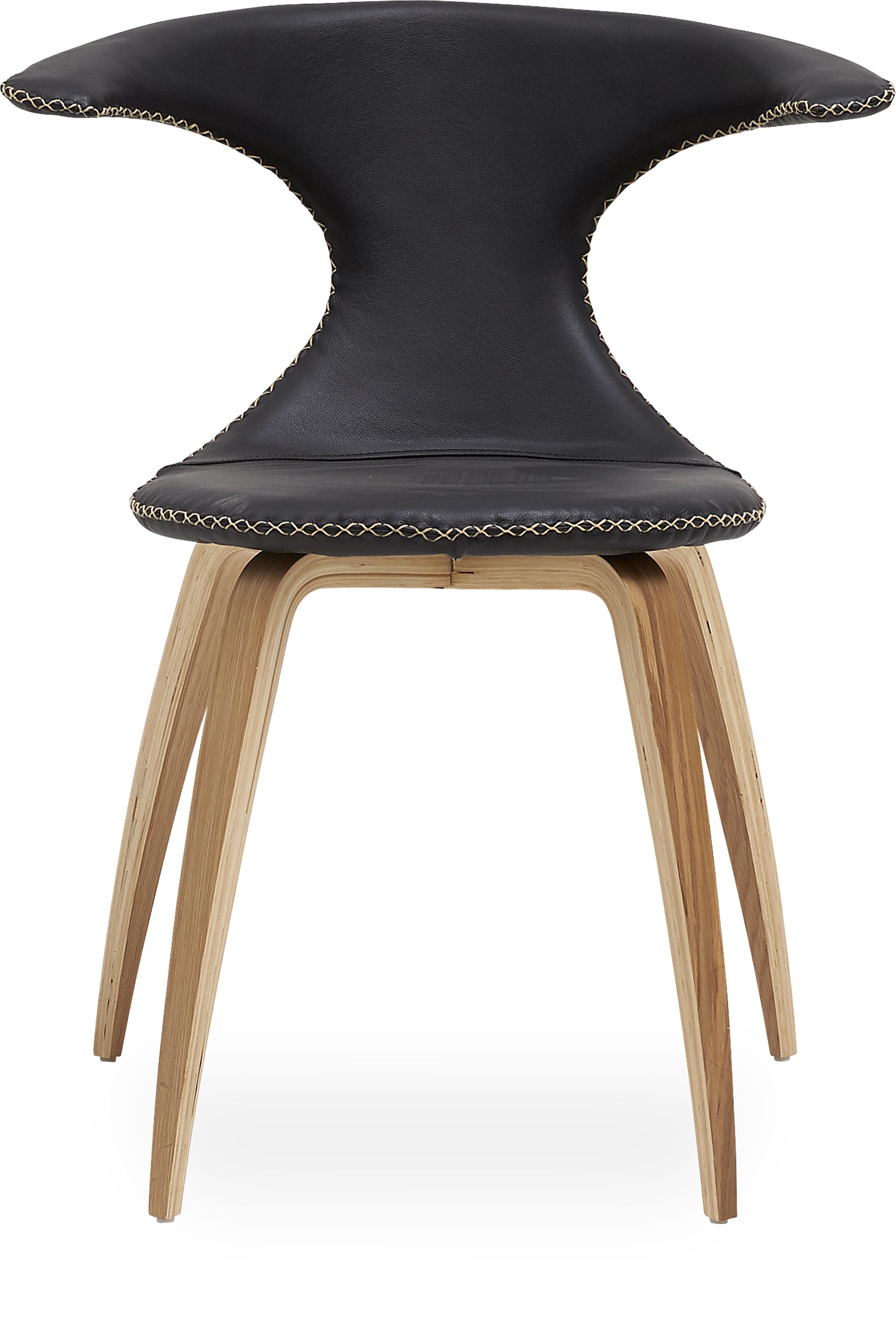 Flaire Spisebordsstol - Sort læder med kontrastsyning og ben i egefinér