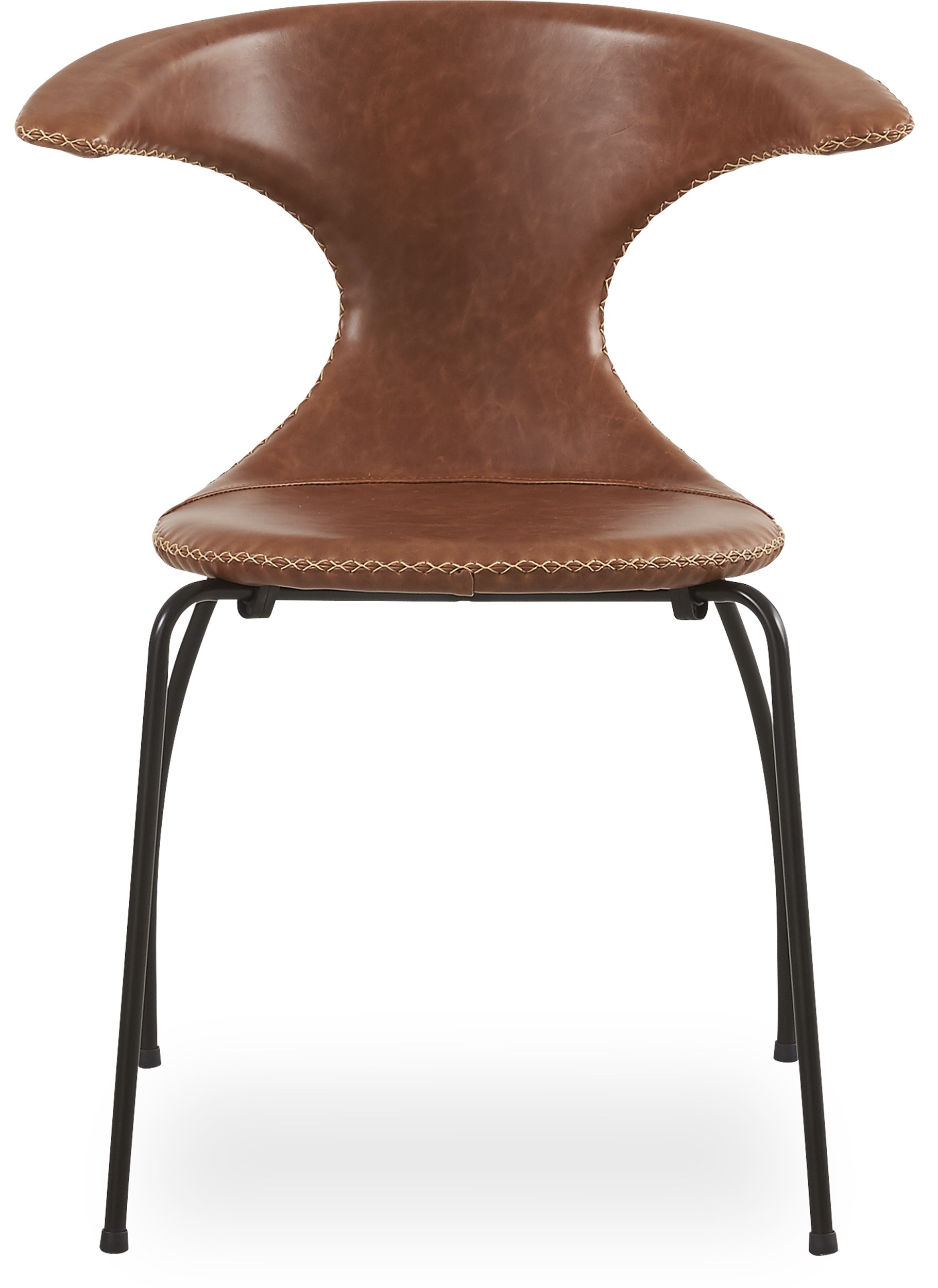 Flaire Spisebordsstol - Brunt læder med kontrastsyning og ben i sortlakeret metal
