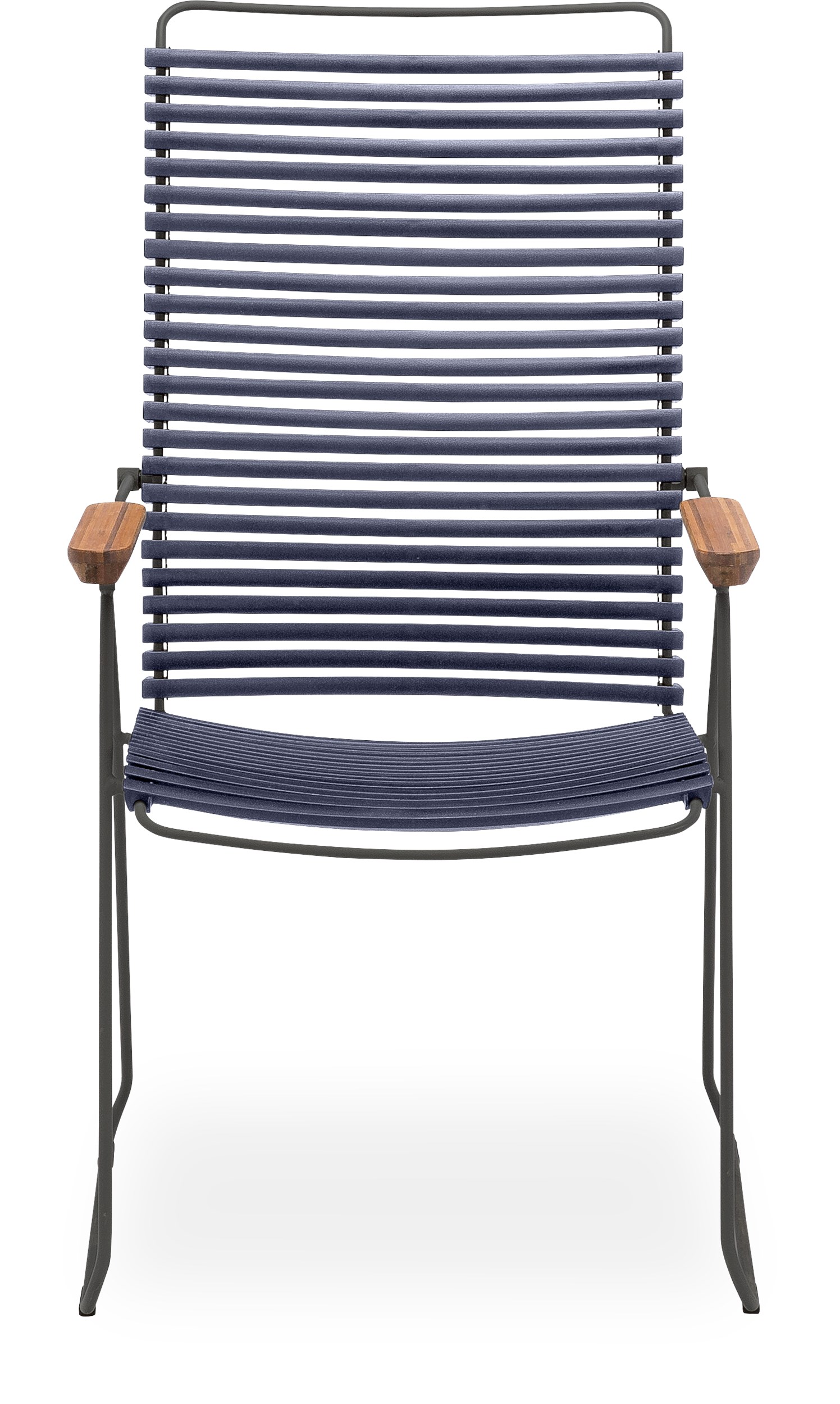 Click Positionsstol - Mørke blå plastlameller fv 91, stel i stålgrå metal og bambus armlæn