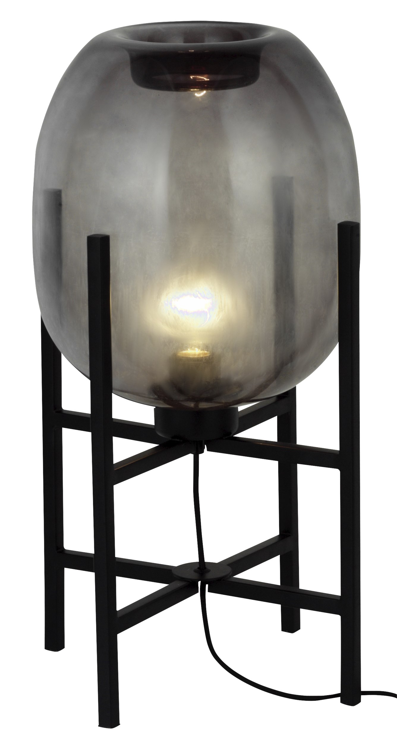 Logina Bordlampe 52 cm - Røgfarvet glasskærm og sort metalstel
