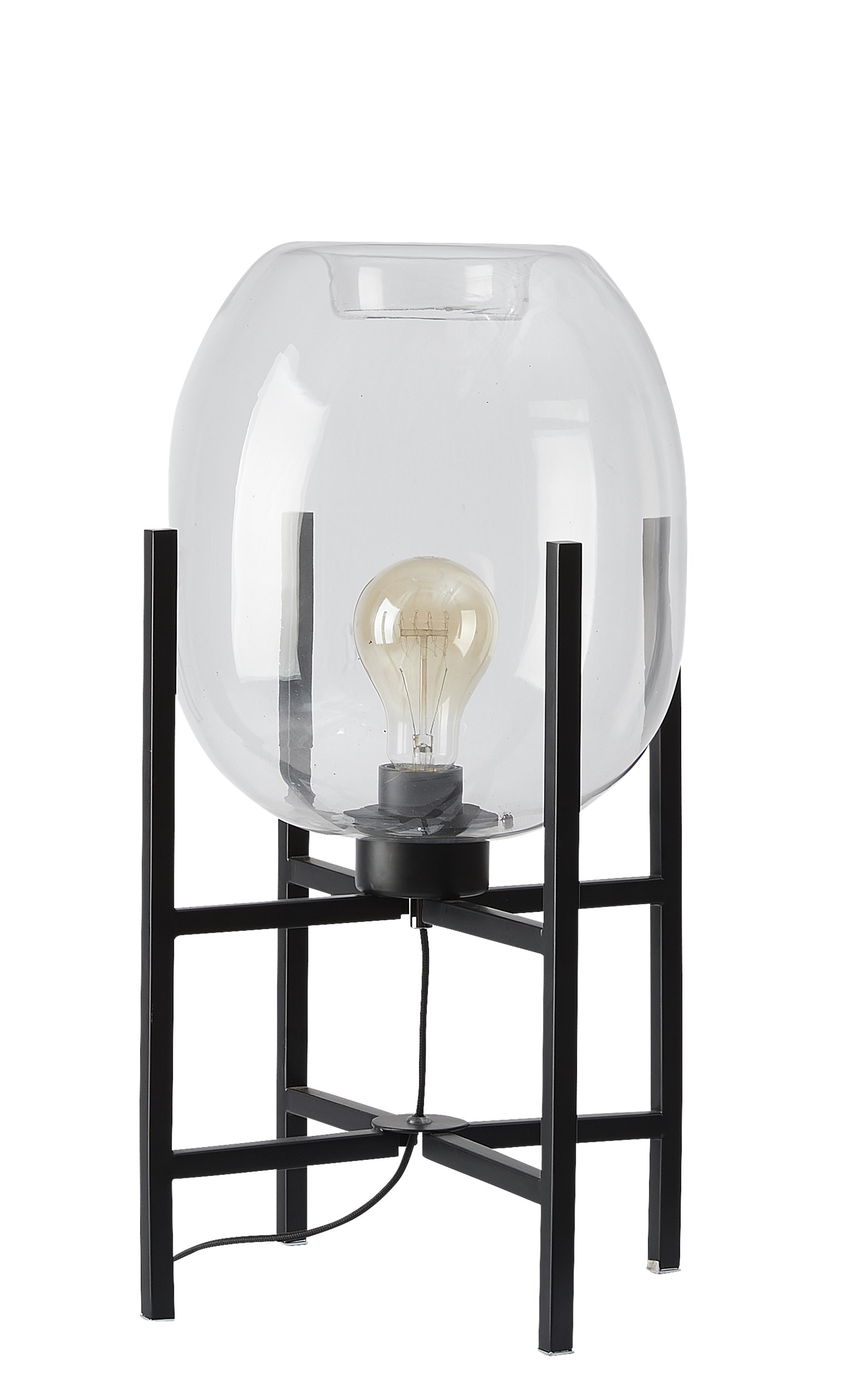 Logina Bordlampe 52 cm - Klar glasskærm og sort metalstel