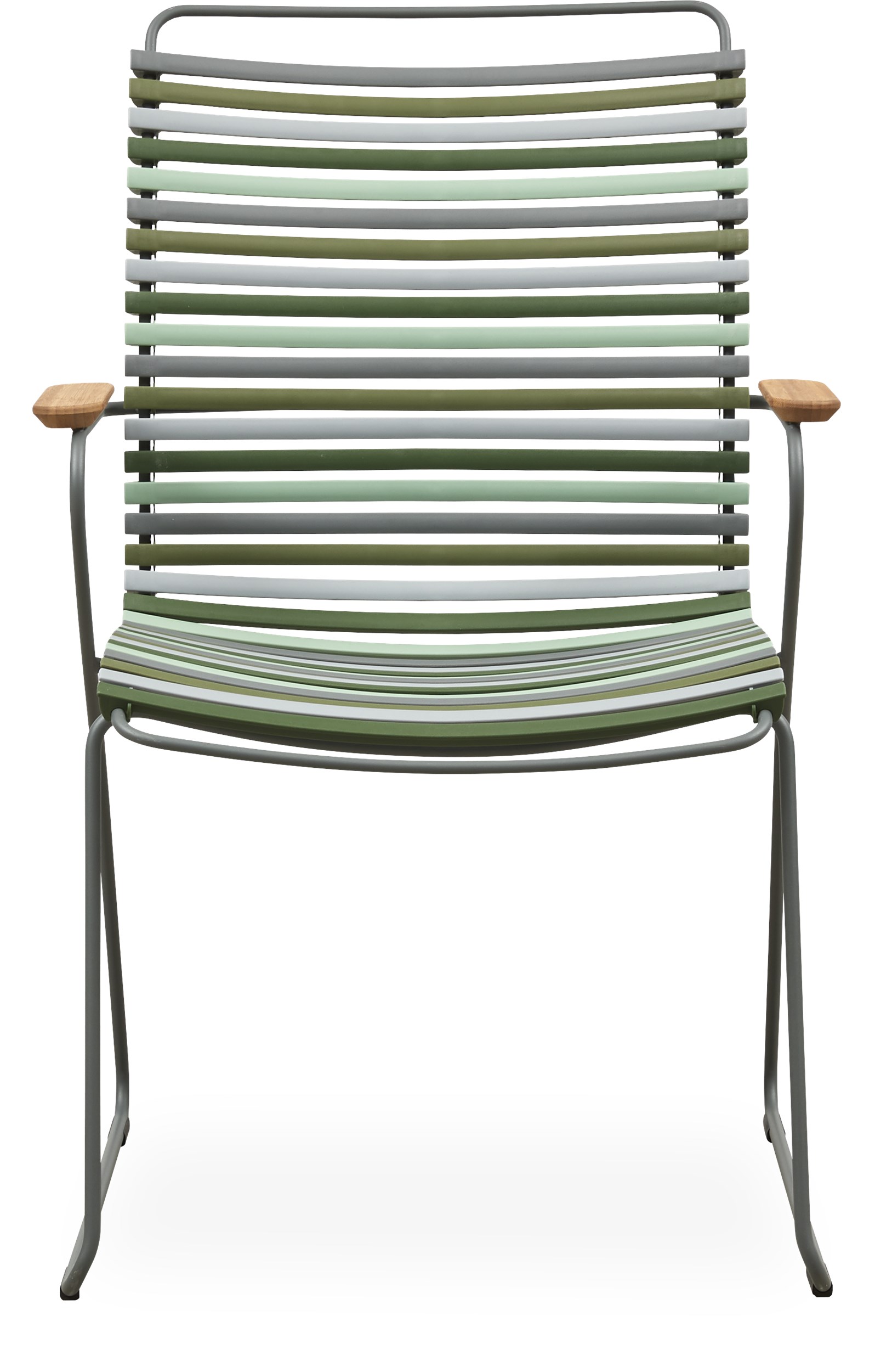 Click high Havestol - Multicolour grønne nuancer fv 95, stel i stålgrå metal og bambus armlæn