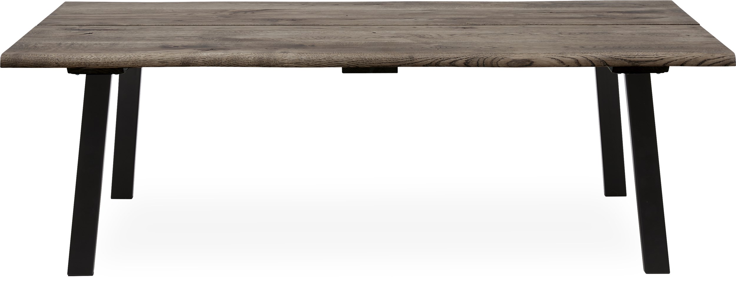 True Sofabord 140 x 45 x 80 cm - Bordplade i røgfarvet eg og ben i sort pulverlakeret metal