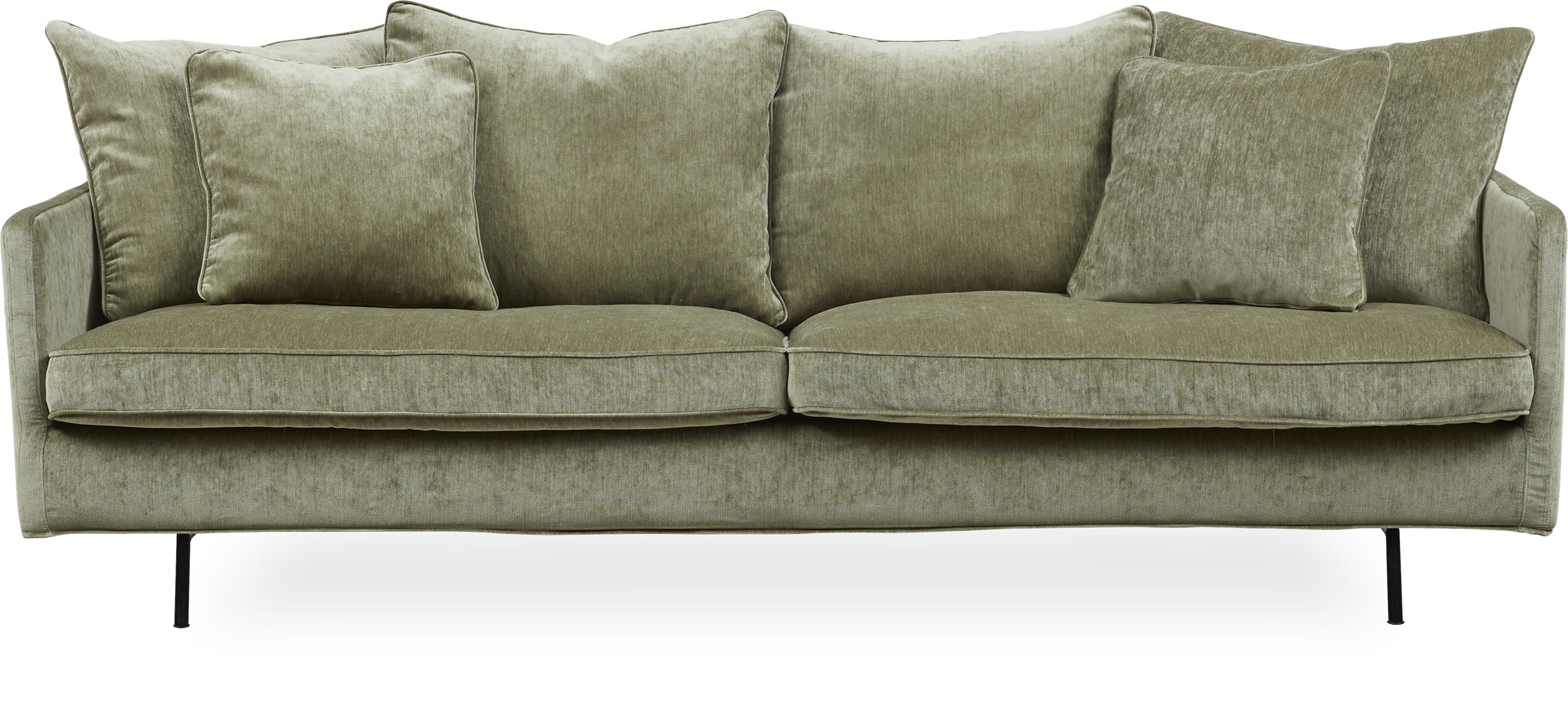 Julia Lux 3 pers. XL Sofa - Elyot 8 green stof, ben i sortlakeret metal og sæde i koldskum med dun, ryg i dungranulat