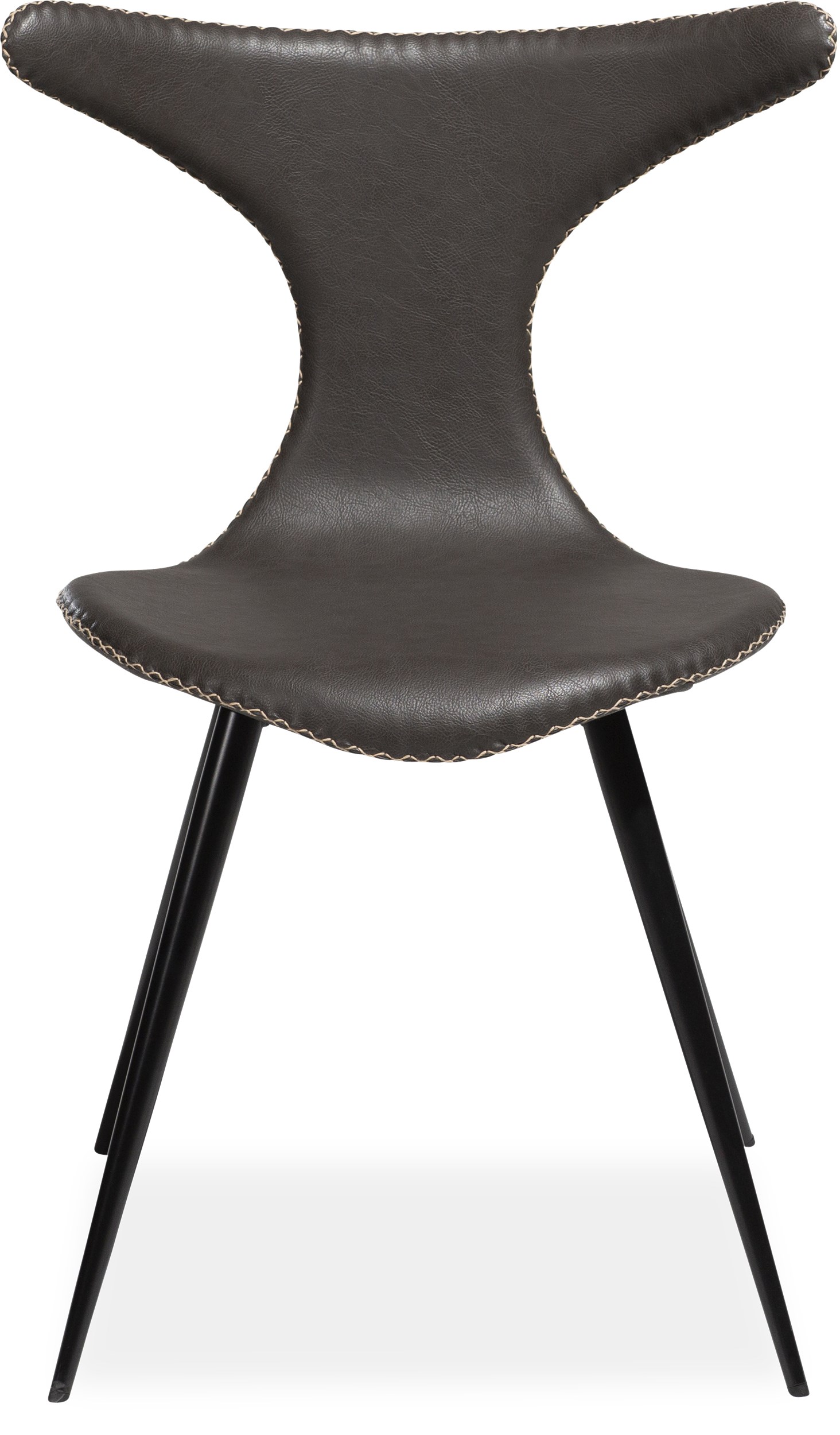 Dolphin Spisebordsstol - Sæde i vintage grå kunstlæder, med kontrastsyninger og runde ben i sortlakeret metal