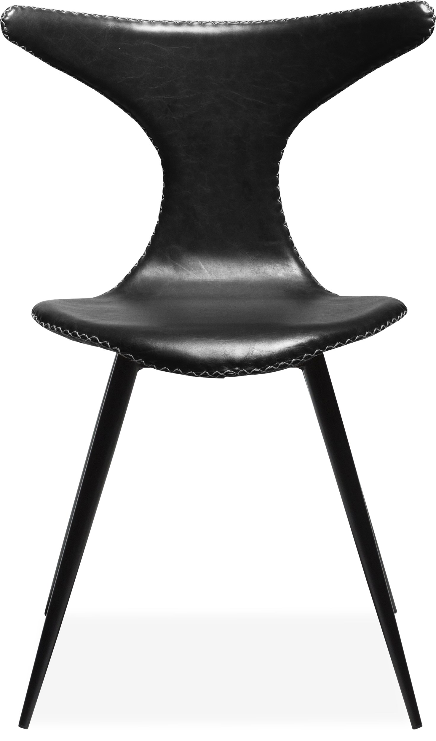 Dolphin Spisebordsstol - sæde i sort vintage kunstlæder, med kontrastsyninger og runde ben i sortlakeret metal