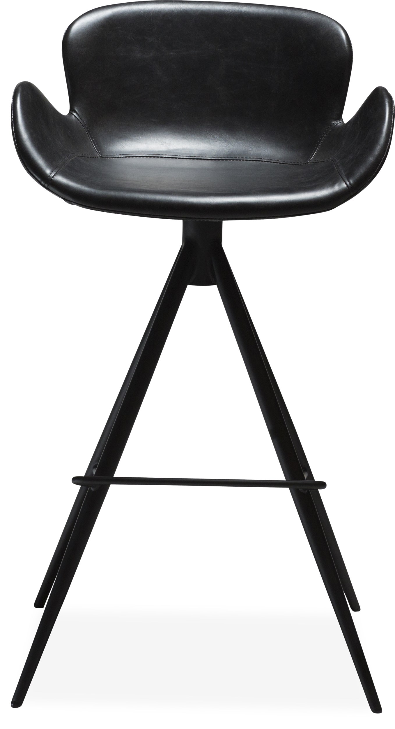 Deia Barstol - sæde i sort vintage kunstlæder og runde ben i sortlakeret metal