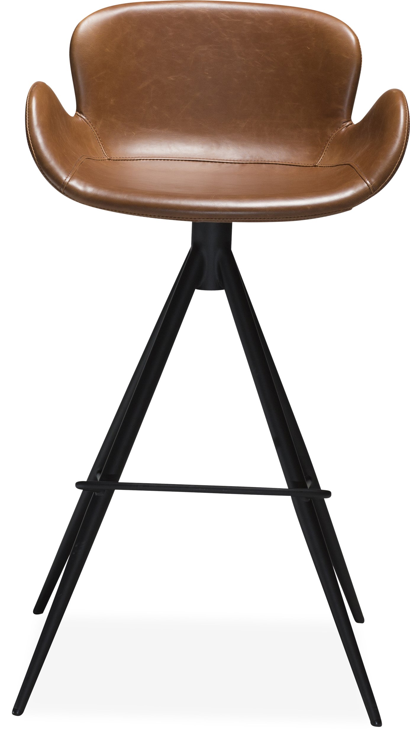 Deia Barstol - Sæde i vintage lysebrunt kunstlæder og runde ben i sortlakeret metal