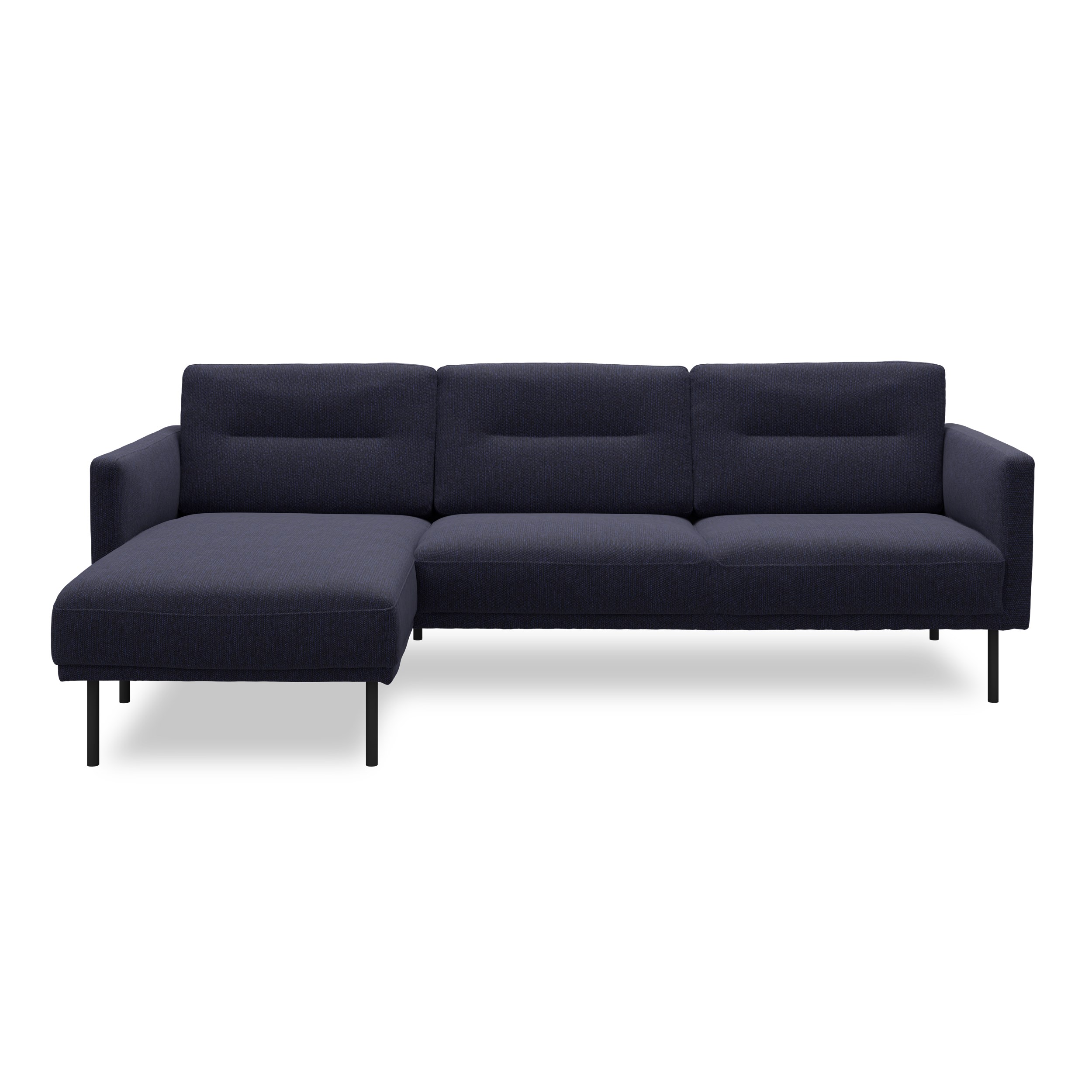 Larvik Sofa med chaiselong - Hampton 373 Blue stof og ben i sortlakeret metal