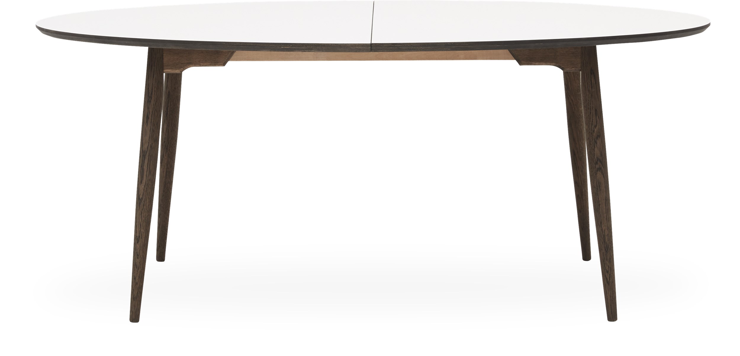 Haslev 7-H Spisebord 180 x 105 x 74 cm - Top i hvid laminat, kant i mørk gråolie krydsfinér og ben i mørk gråolie. massiv eg