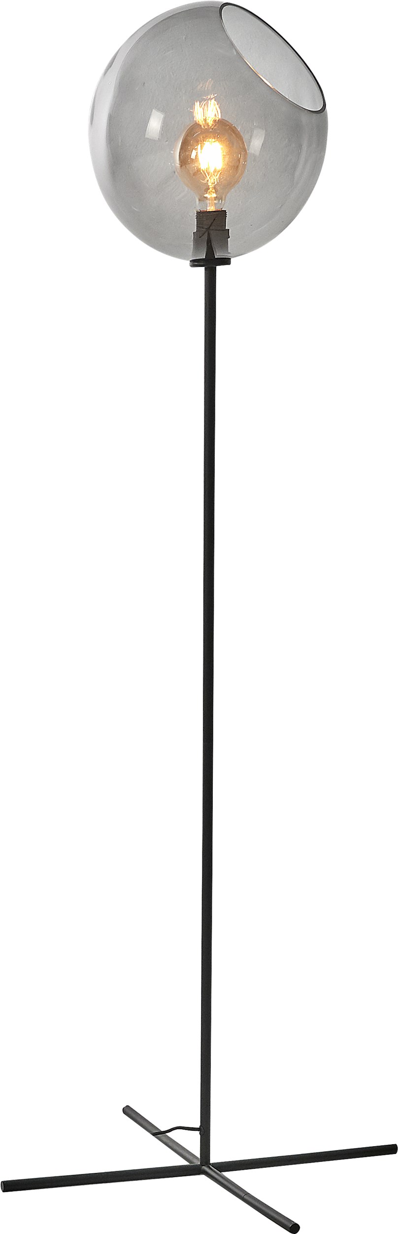 Balance Gulvlampe 155 x 30 cm - 1 røgfarvet glasskærm, mat sort metalstel/base og sort tekstilledning
