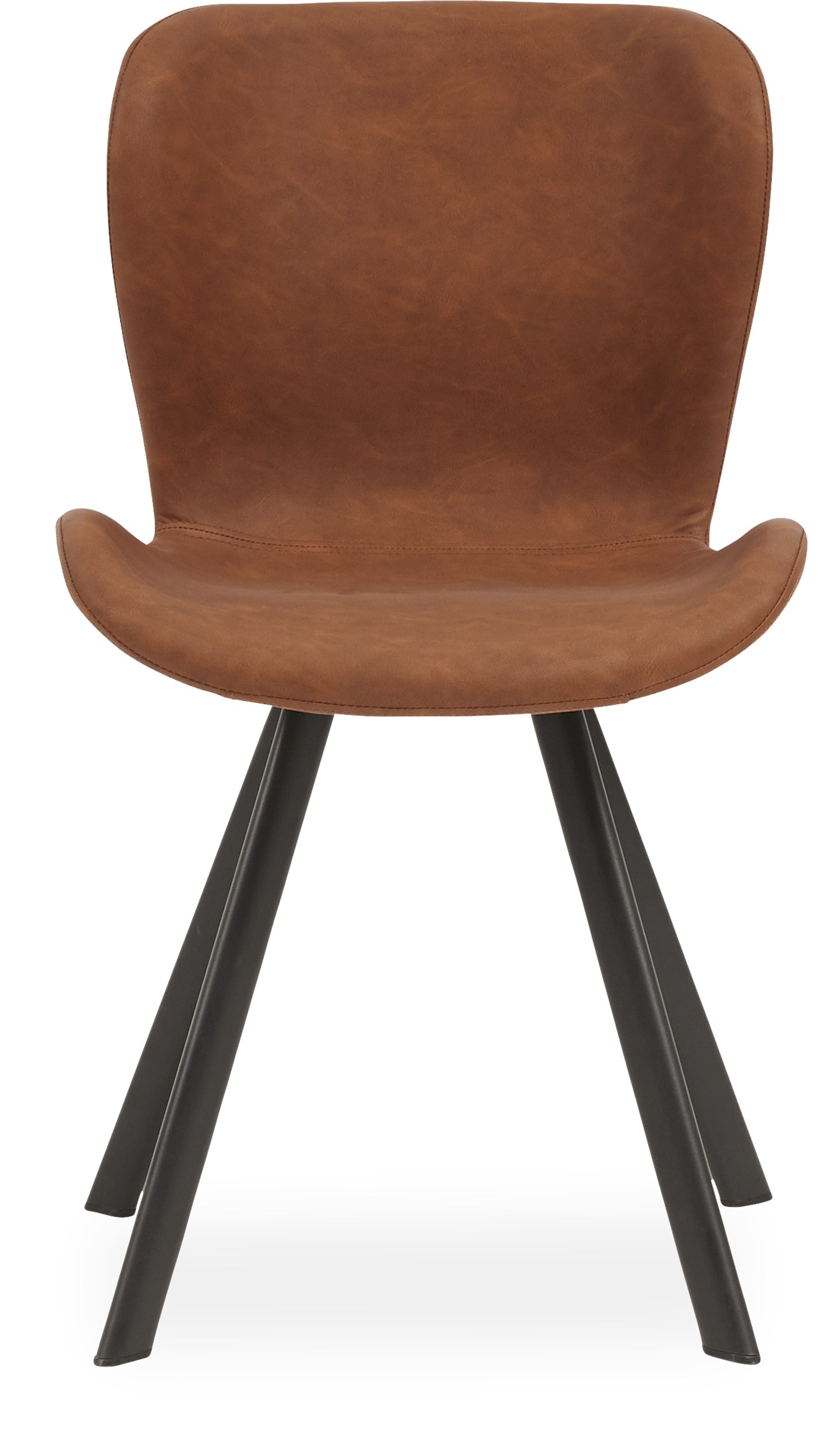 Ally Spisebordsstol - cognacfarvet kunstlæder og ben i sort pulverlakeret metal