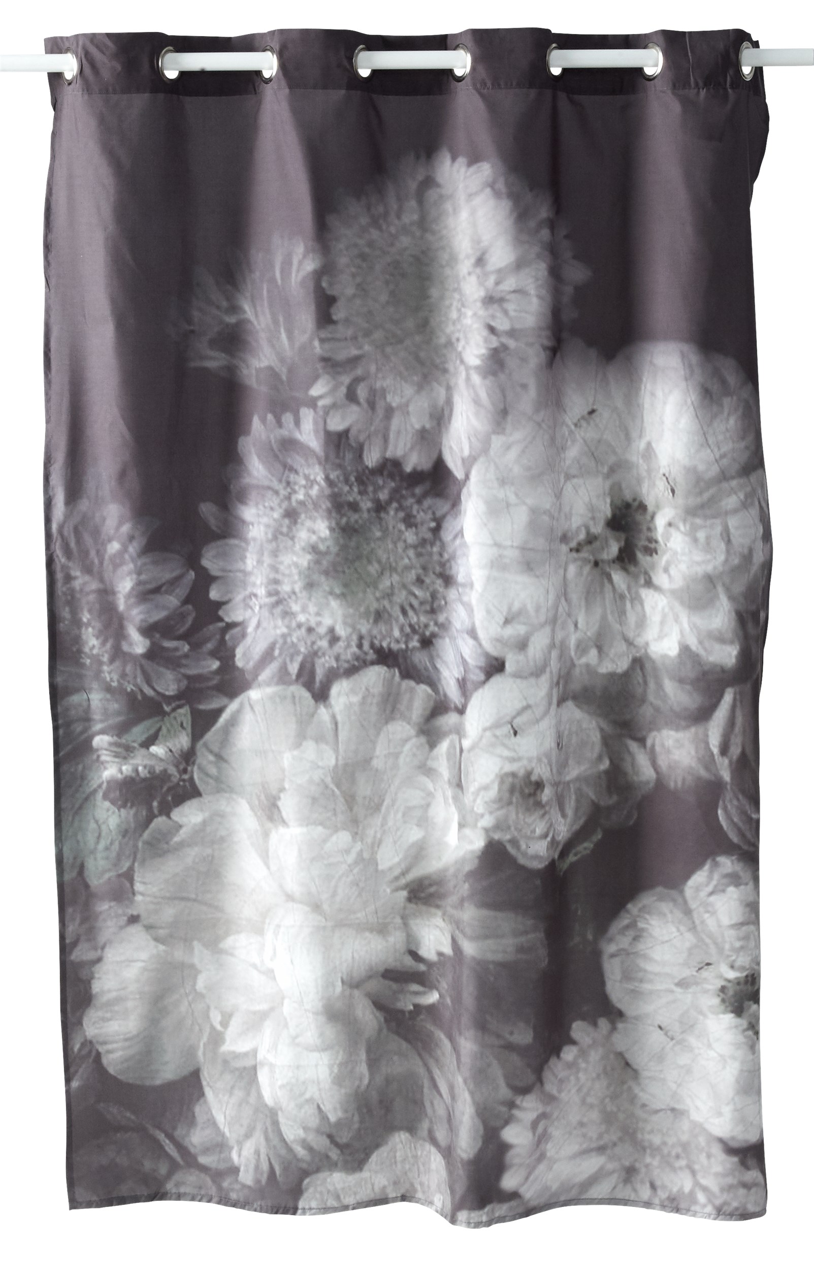 Ajay Badeforhæng 140 x 200 cm - Grå polyester og grønt blomstermønster