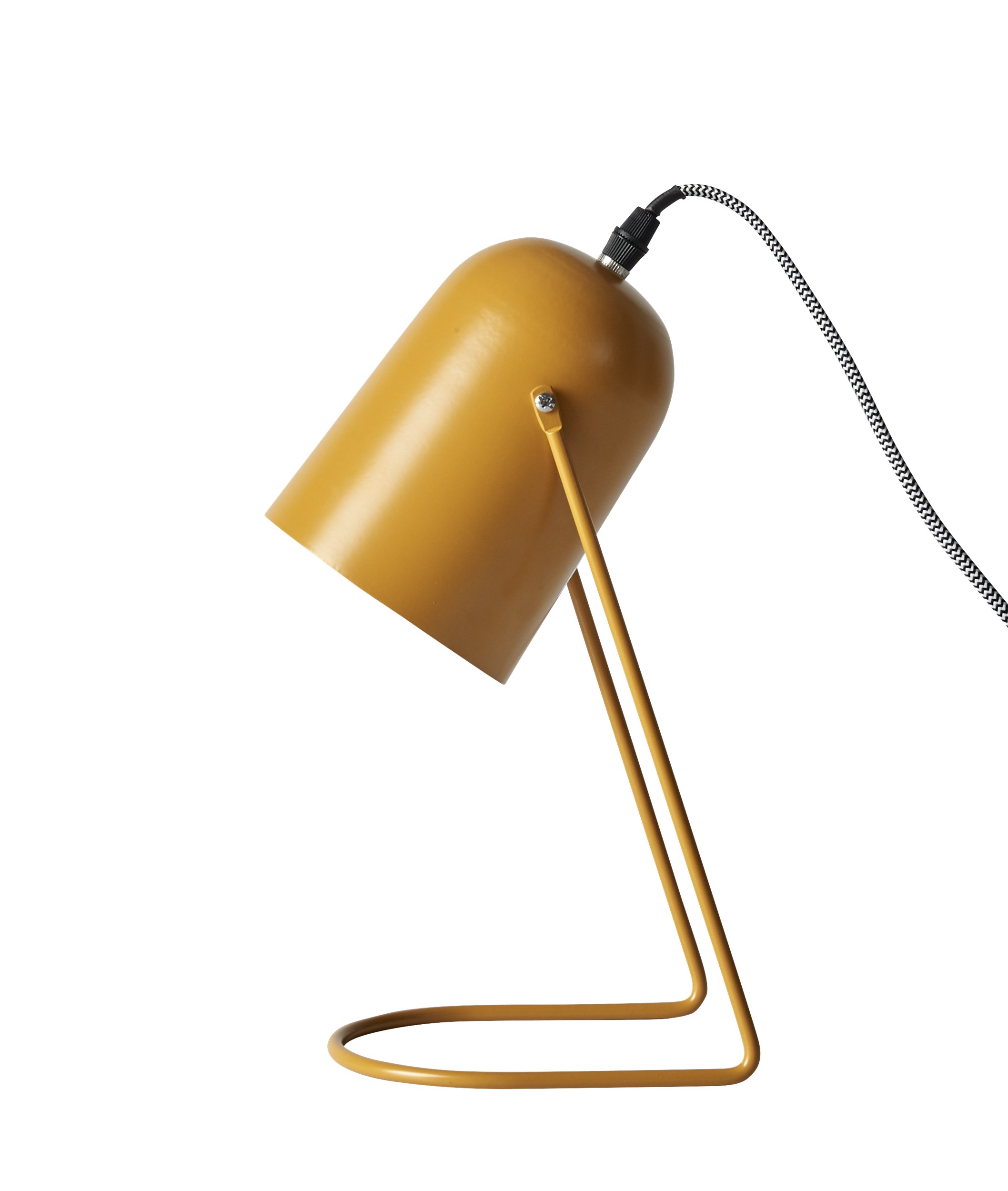 Enchant Bordlampe 30 x 18 cm - Mat gul metalskærm og fod og sort/hvid tekstil ledning