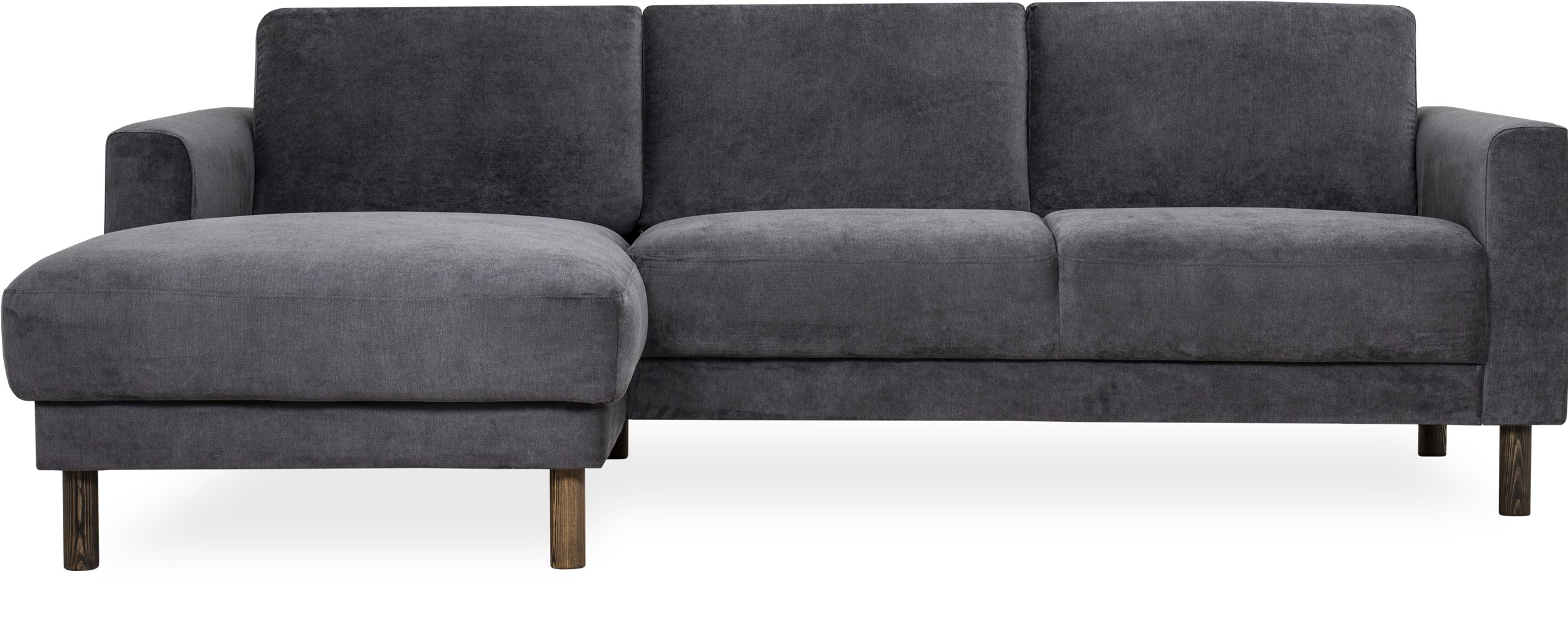 Cleveland Sofa med chaiselong - Soft 451 Antracite stof, Ben i røgfarvet fyrretræ og sæde i polyetherskum, ryg i polyetherskum
