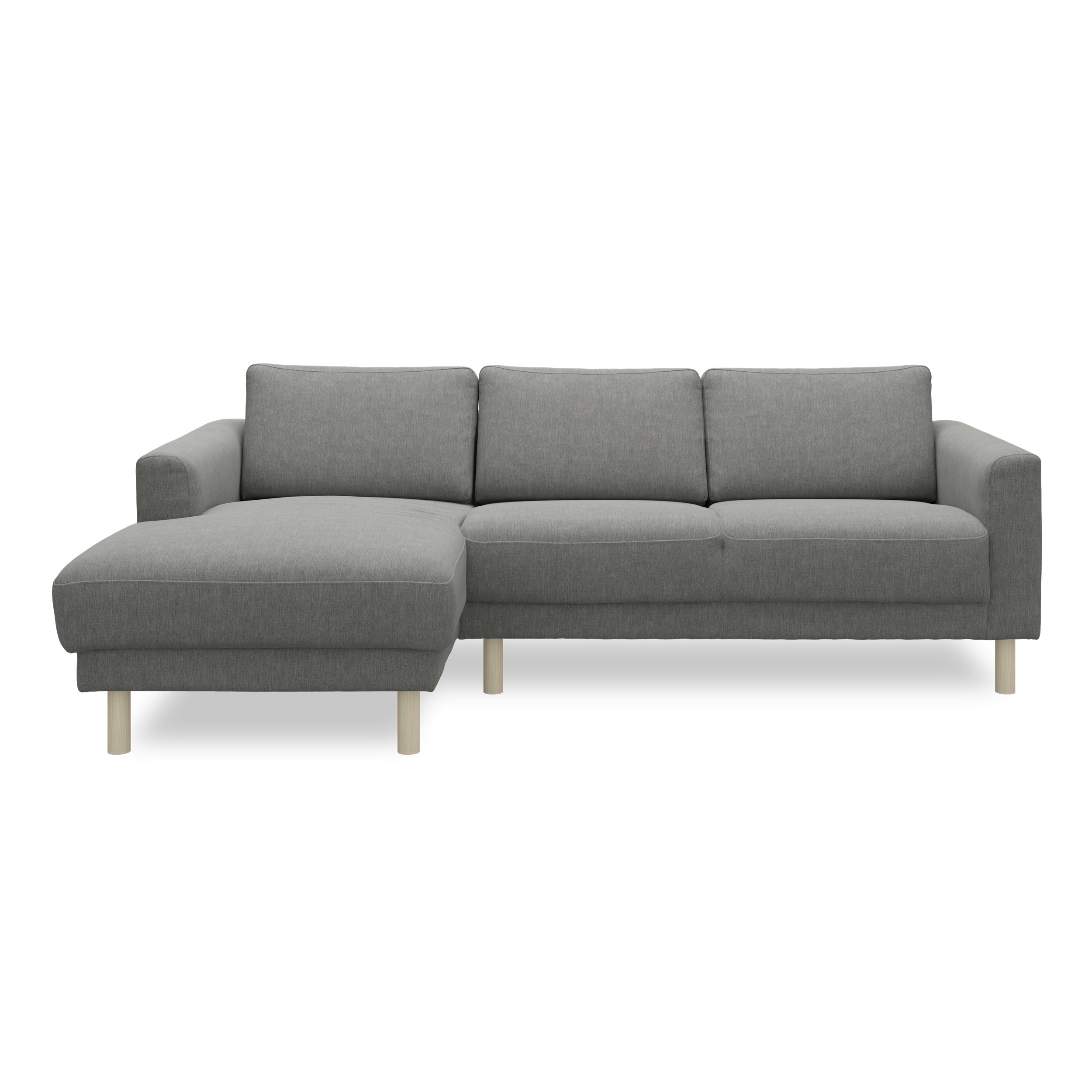 Cleveland Sofa med chaiselong - Soft 450 Grey stof, Ben i hvidolieret fyrretræ og sæde i polyetherskum, ryg i polyetherskum