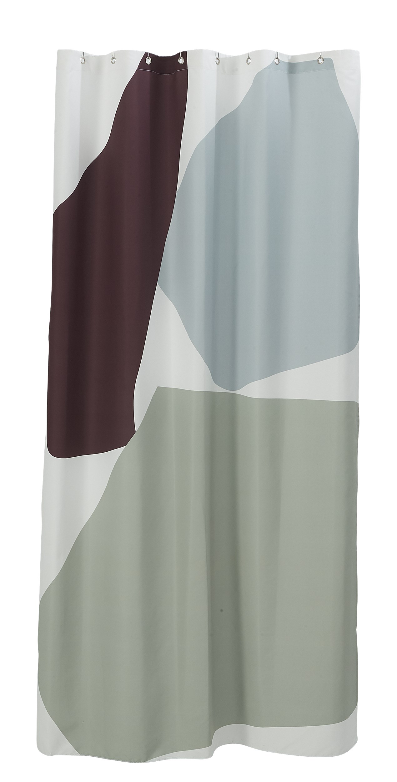 Gena Badeforhæng 140 x 200 cm - Desert sage/vinrød polyester og blok mønster