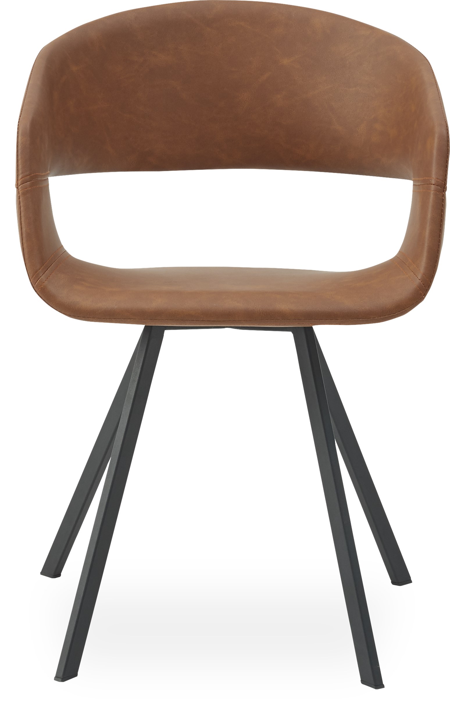 Bow Spisebordsstol - sæde i cognacfarvet kunstlæder og ben i sort pulverlakeret metal