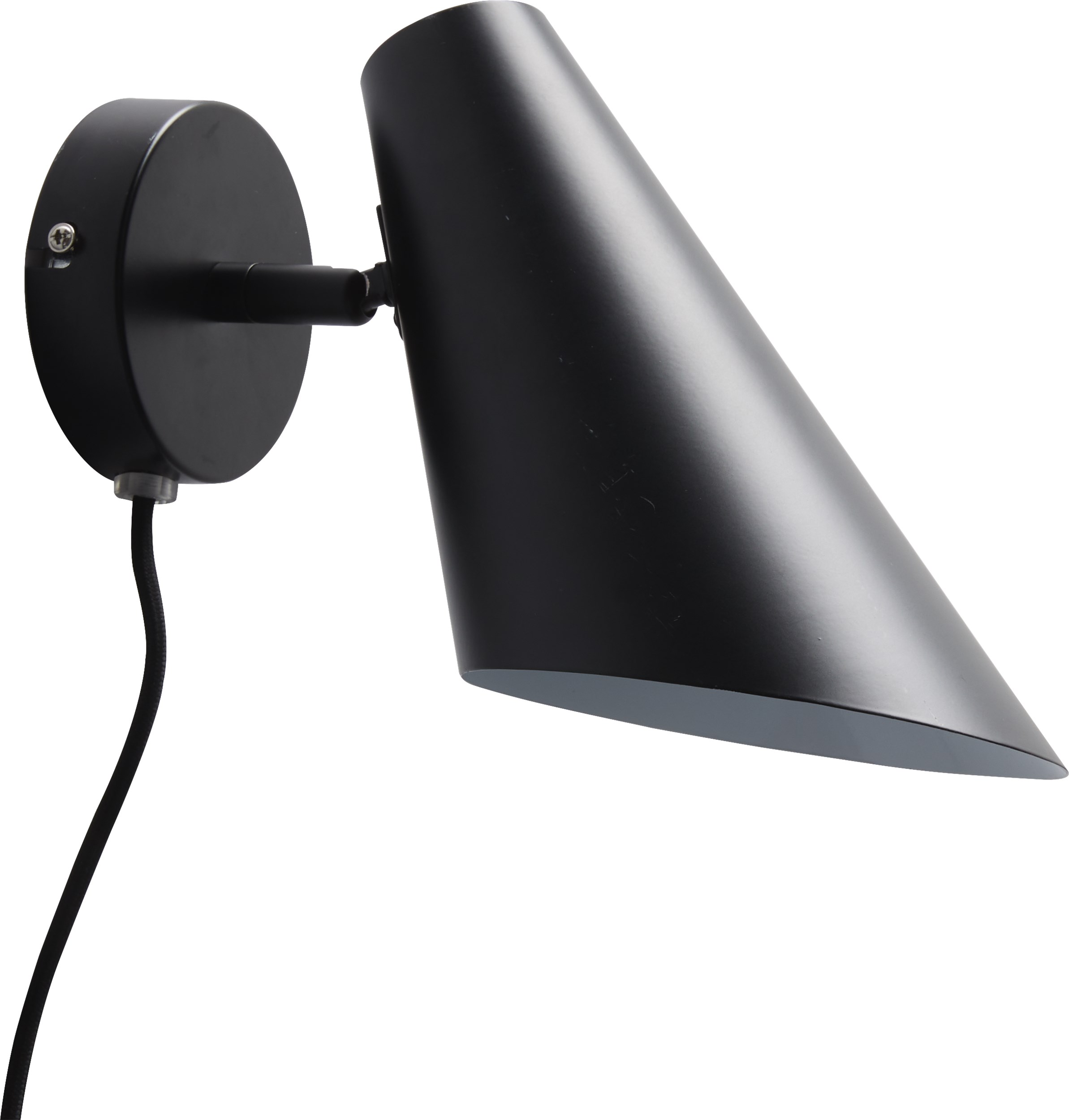 Cale Væglampe 24,5 x 24,5 cm - Sort metalskærm/base, arm i sort og sort tekstilledning