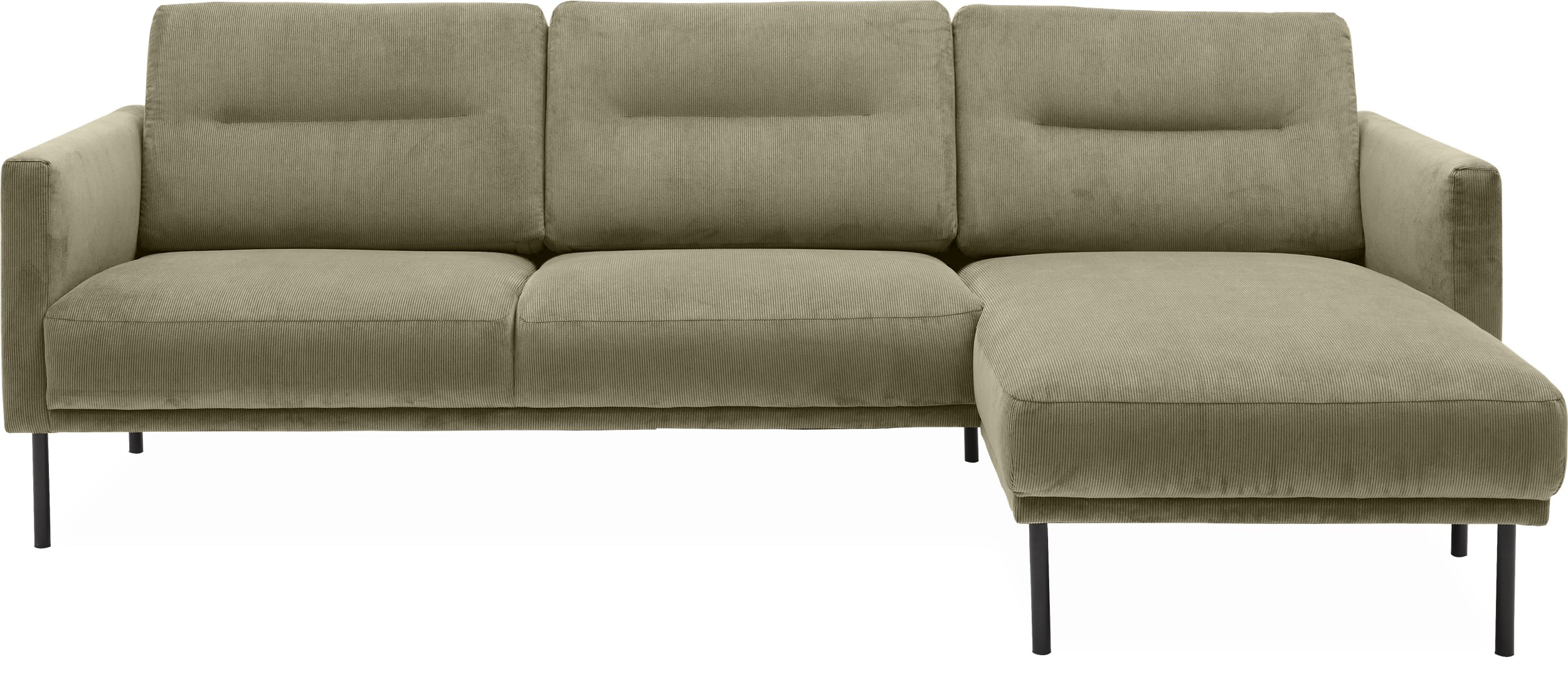 Larvik Sofa med chaiselong - Wave 180 Moss stof og ben i sortlakeret metal