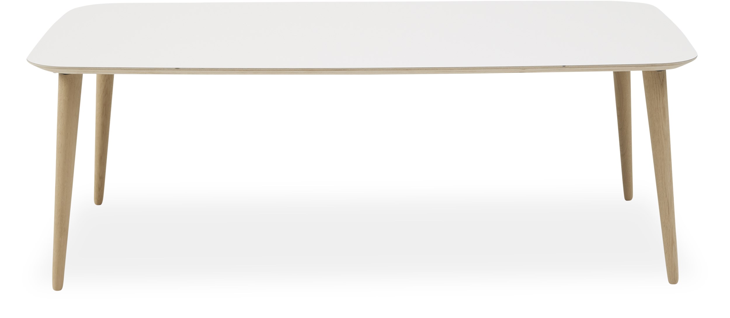 Norton Sofabord 68 x 45 x 128 cm - Top i hvid KER laminat, Krydsfinér og ben i massiv ubehandlet eg.