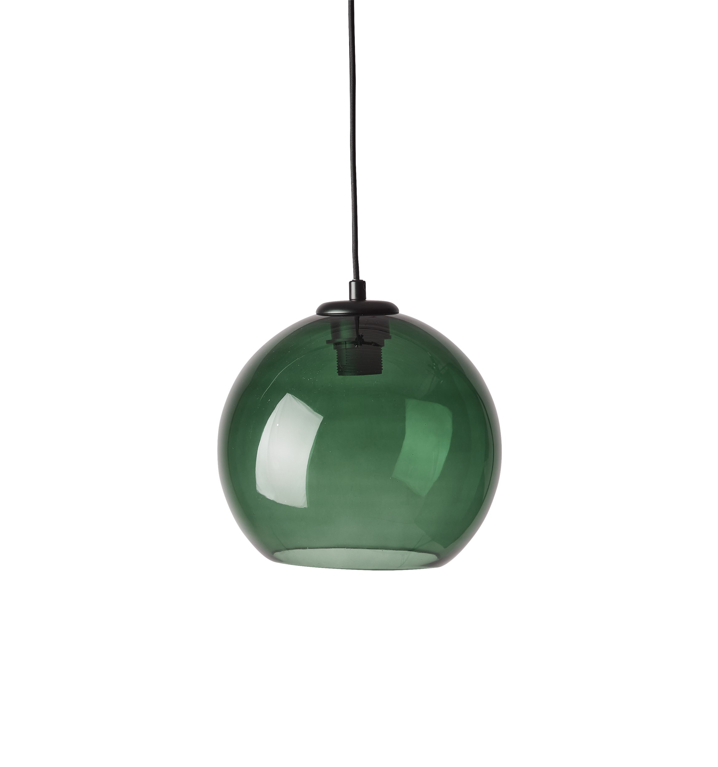 Sona Pendel 25 cm - Grøn glasskærm, sort metaltop og sort tekstilledning
