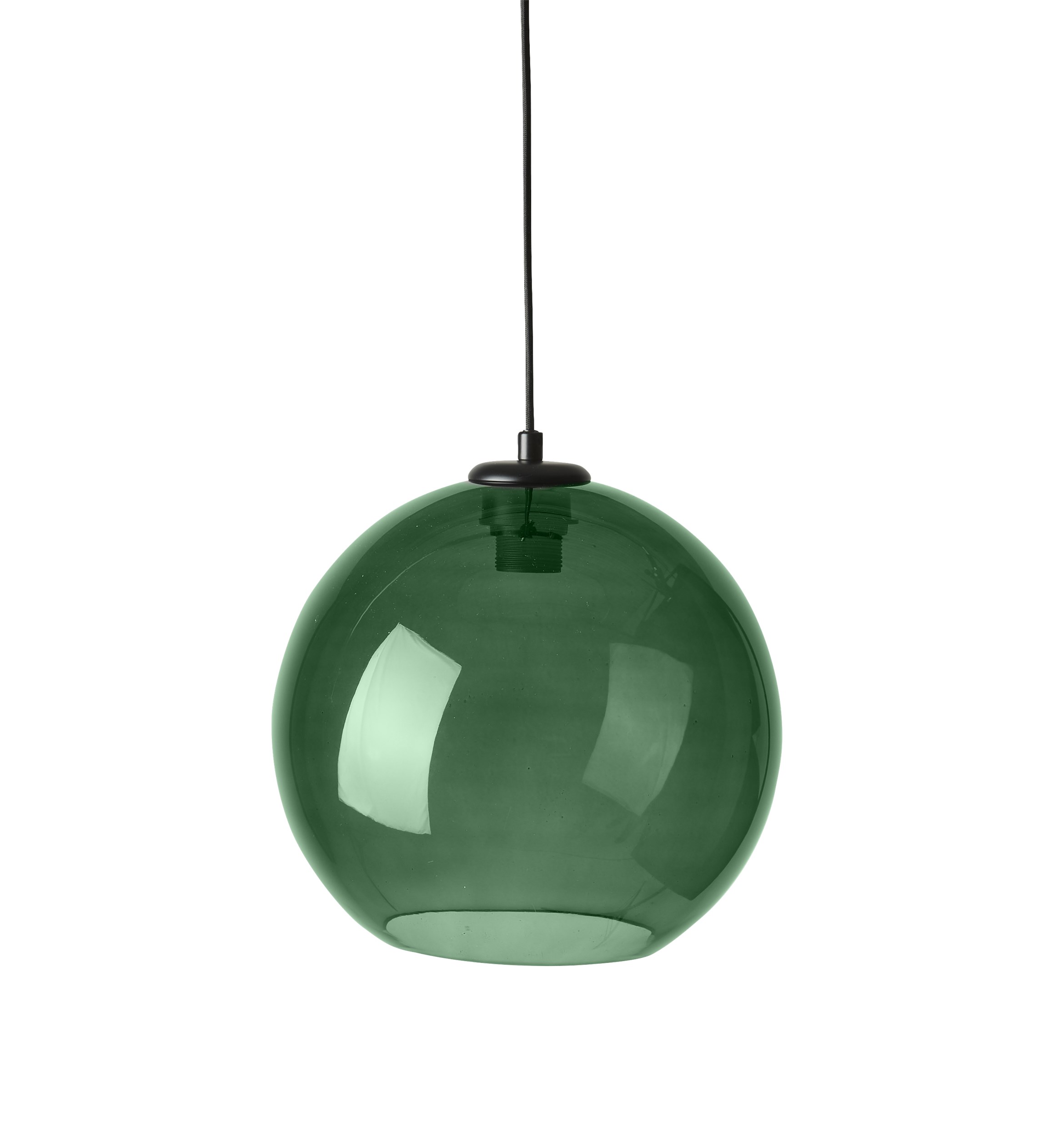 Sona Pendel 30 cm - Grøn glasskærm, sort metaltop og sort tekstilledning