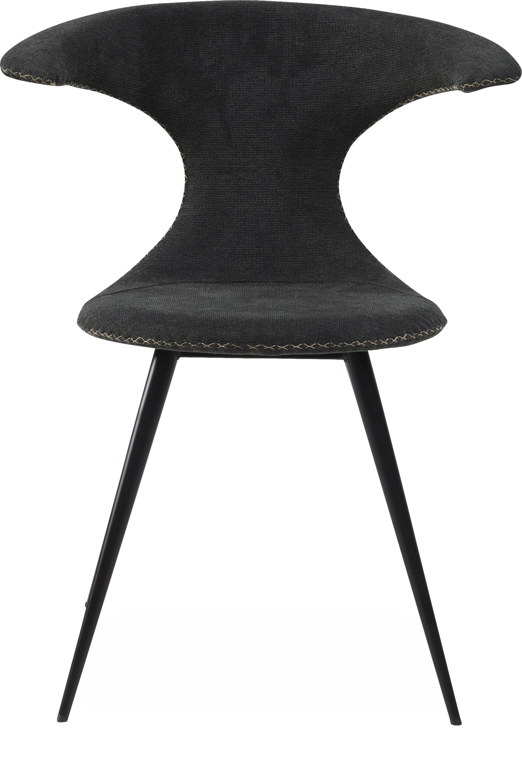 Flaire Spisebordsstol - Sæde i crow black stof, med kontrastsyninger og runde ben i sortlakeret metal