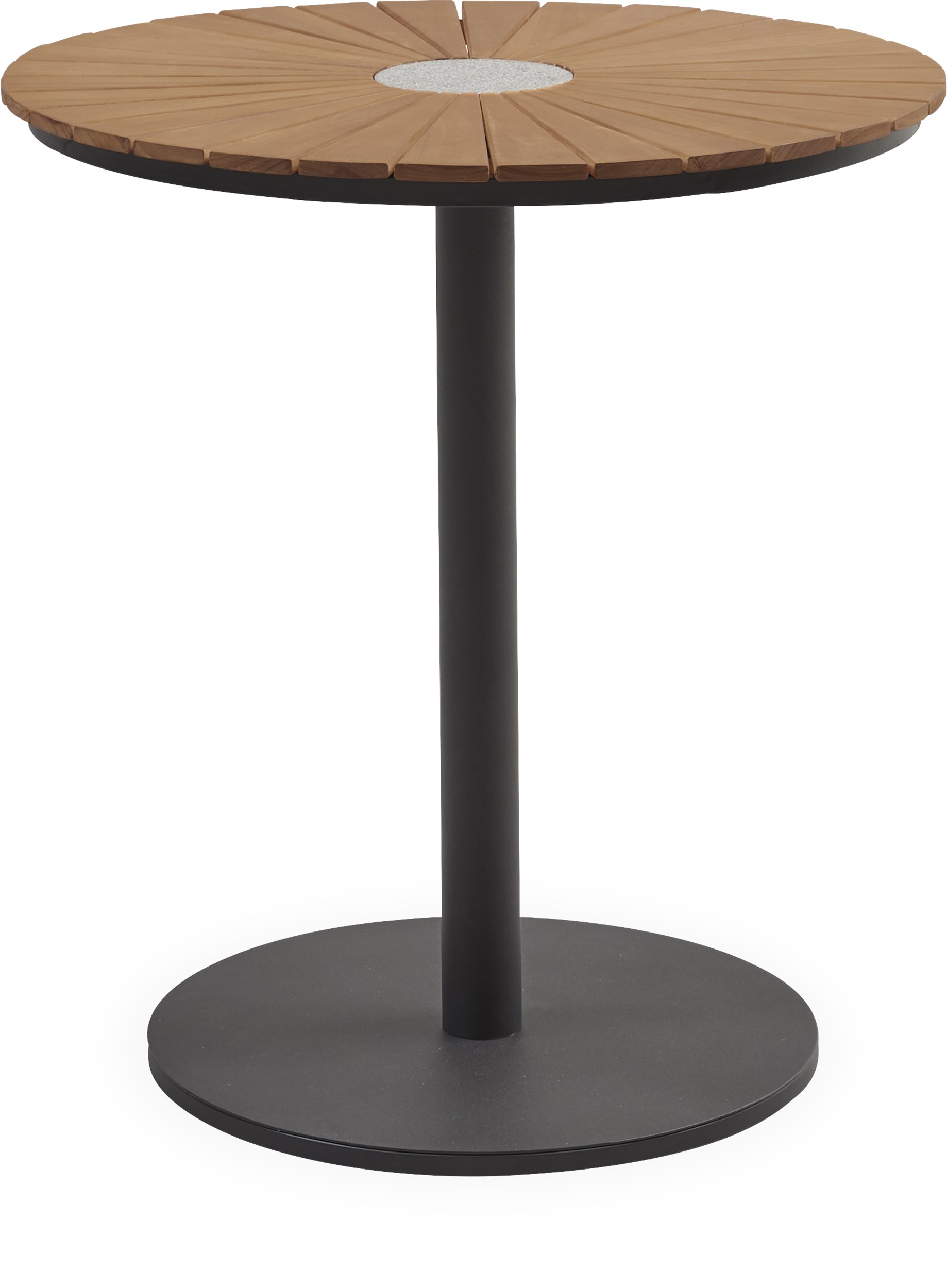 Pietra Cafébord - Bordplade i FSC® eucalyptus, stel i mat sort galvaniseret metal og inkl. granitplade i midten