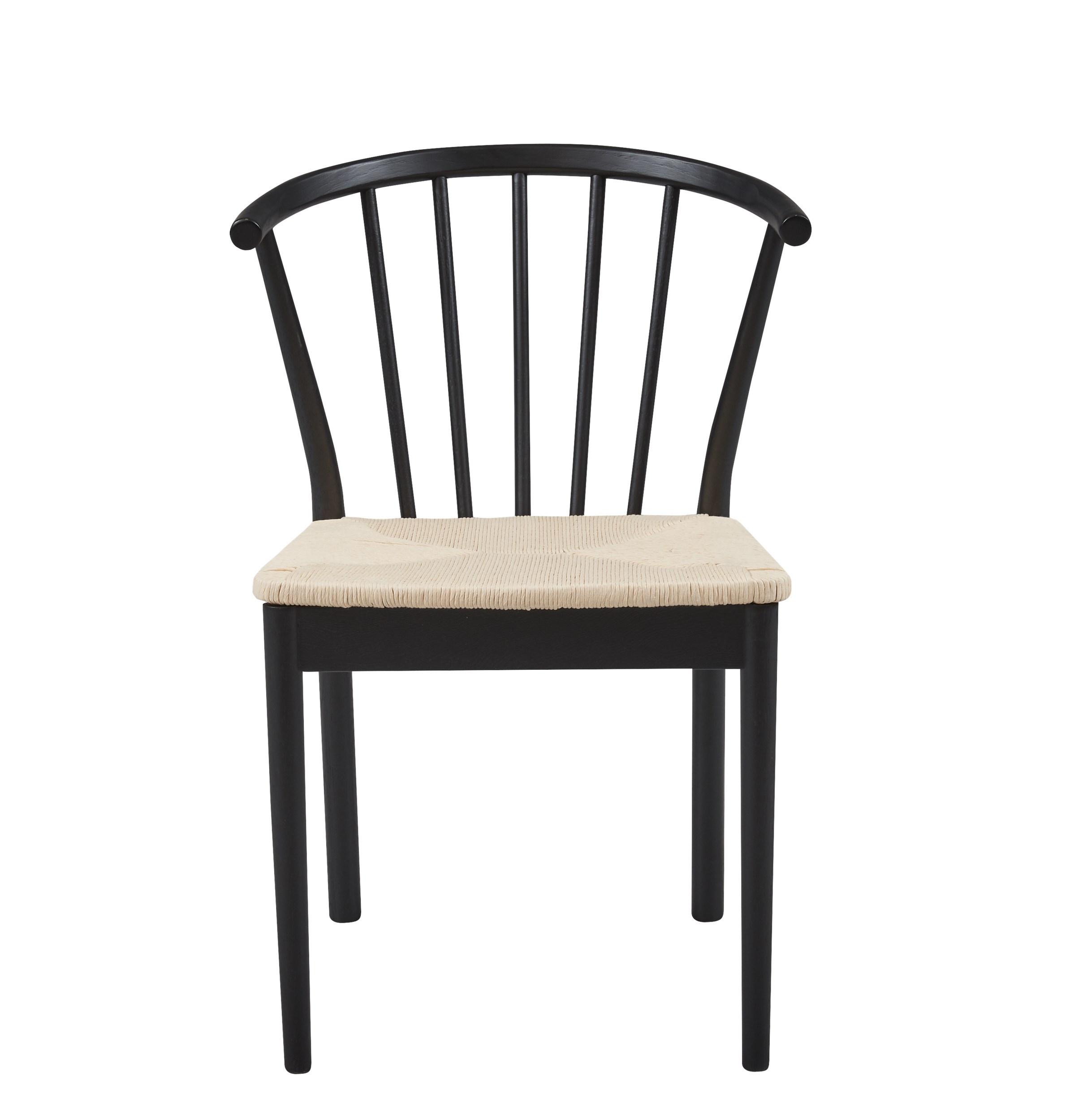 Norrland Spisebordsstol - Sæde i flet og ben i sort vokslak. massiv eg