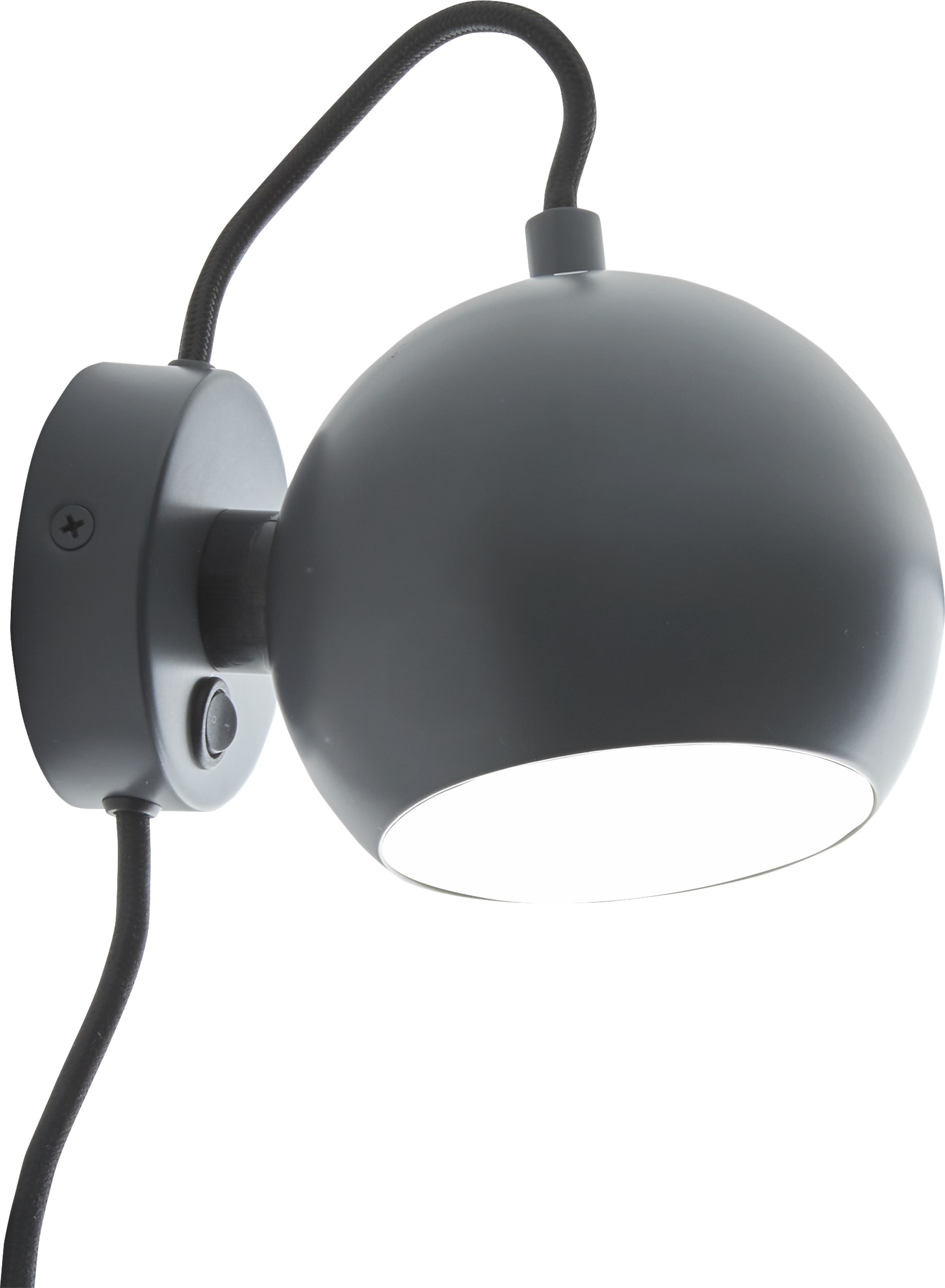 Ball Væglampe 12 cm - Mat grå metalskærm, sort tekstilledning og med afbryder på base