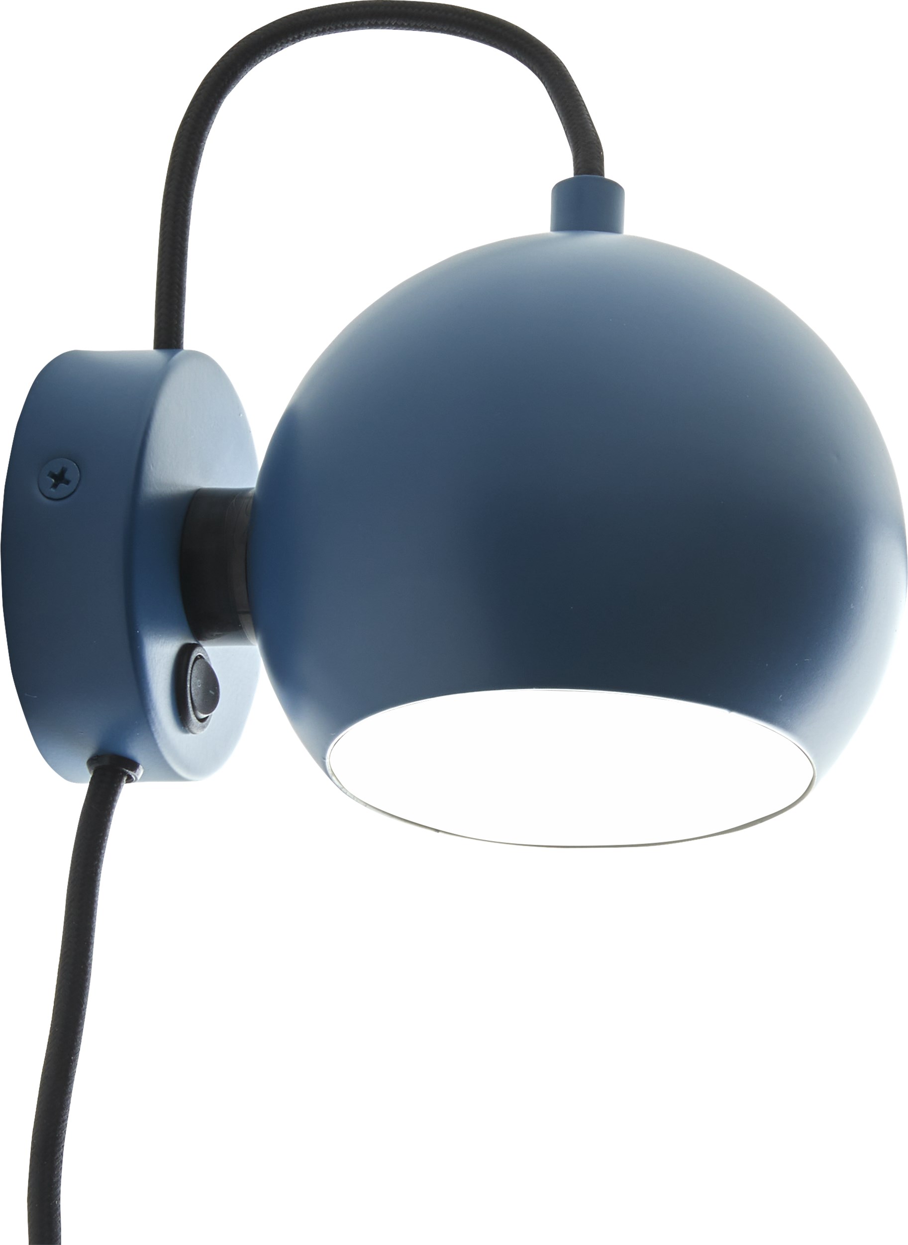 Ball Væglampe 12 cm - Mat petrolblå metalskærm, sort/hvid tekstil ledning og med afbryder på base