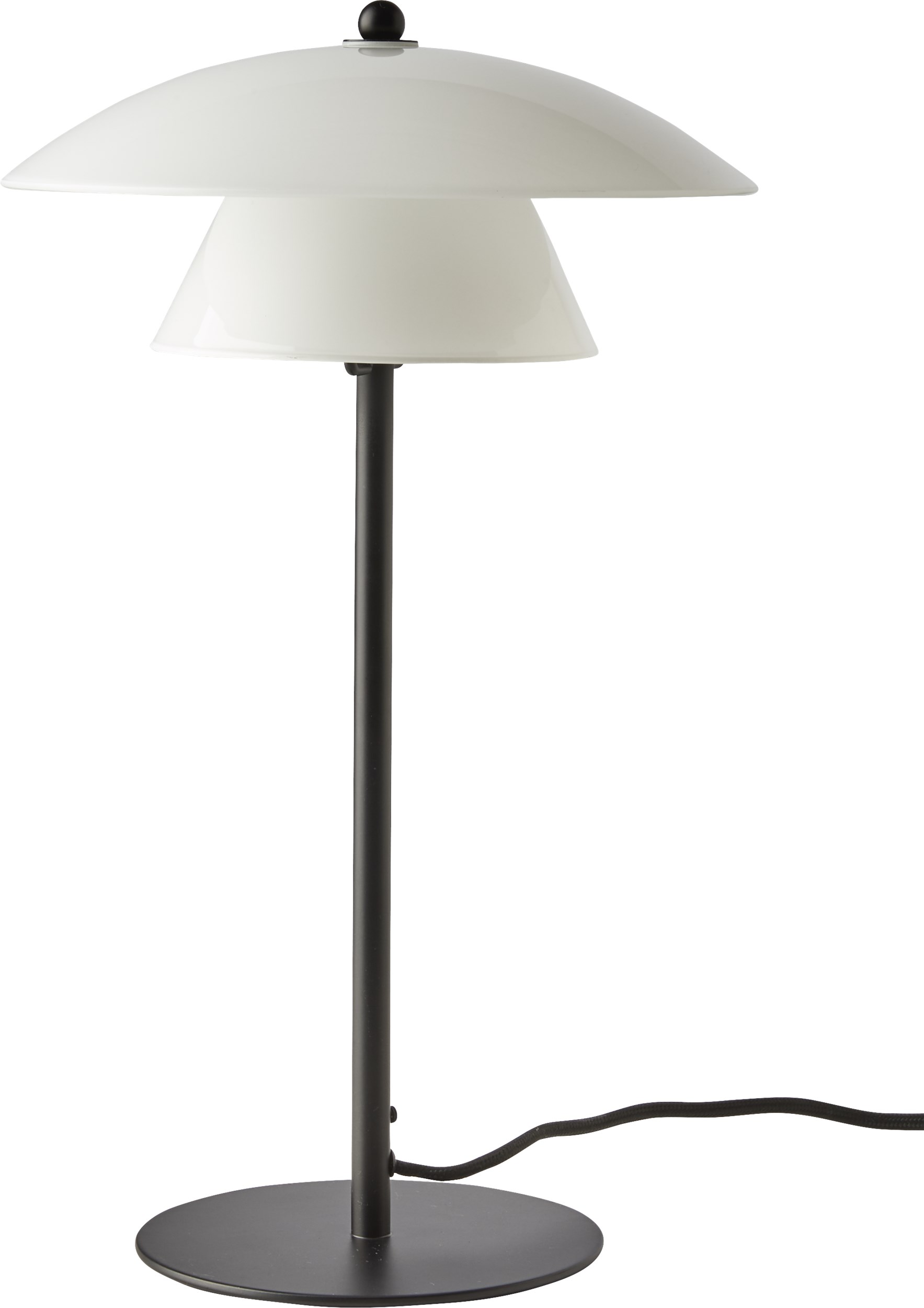 Norup Bordlampe 40 x 25 cm - Hvid opal skærm og Mat sort metal fod