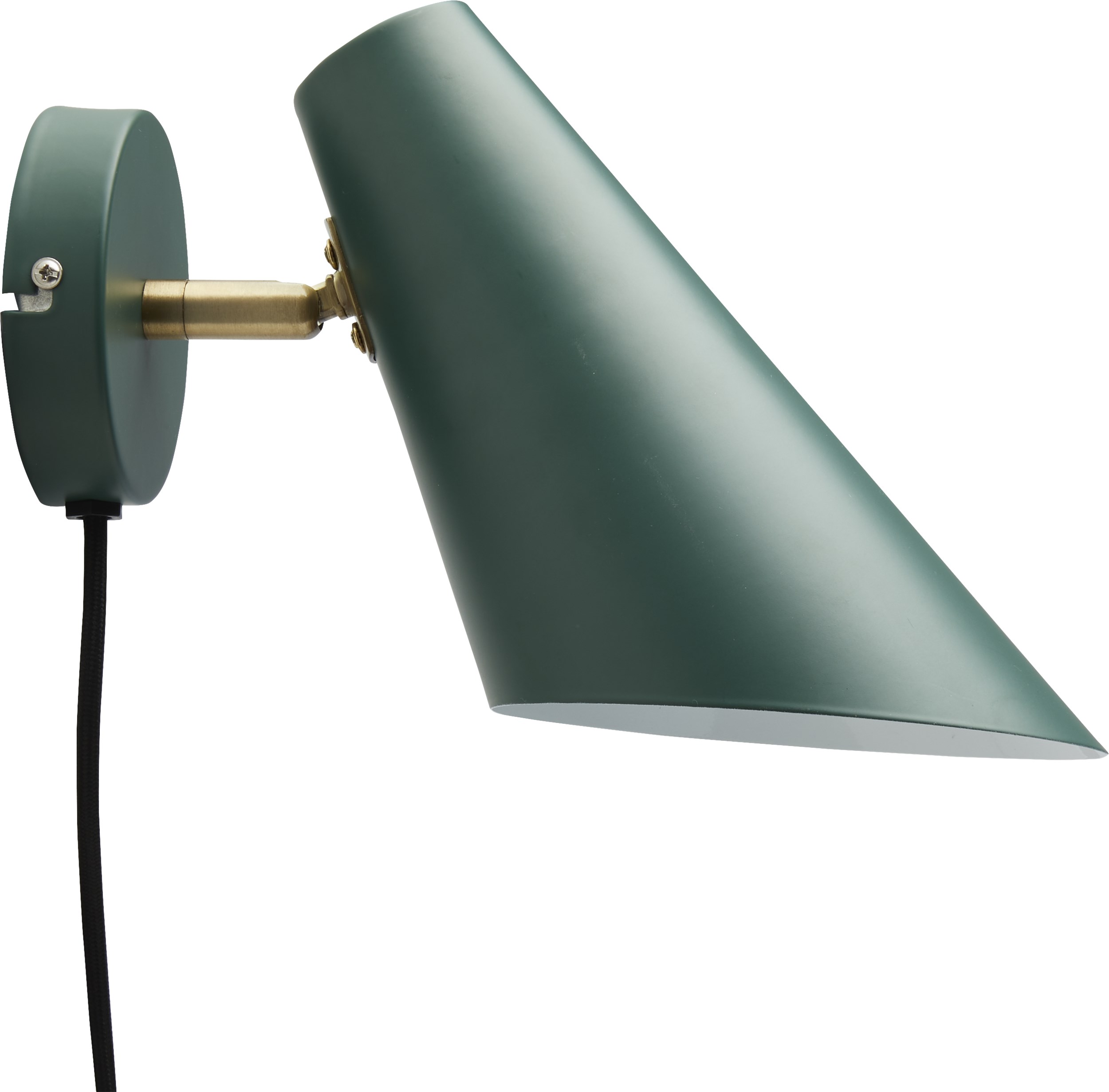 Cale Væglampe 24,5 x 24,5 cm - Grøn metalskærm/base, arm i grøn/messing og sort tekstilledning