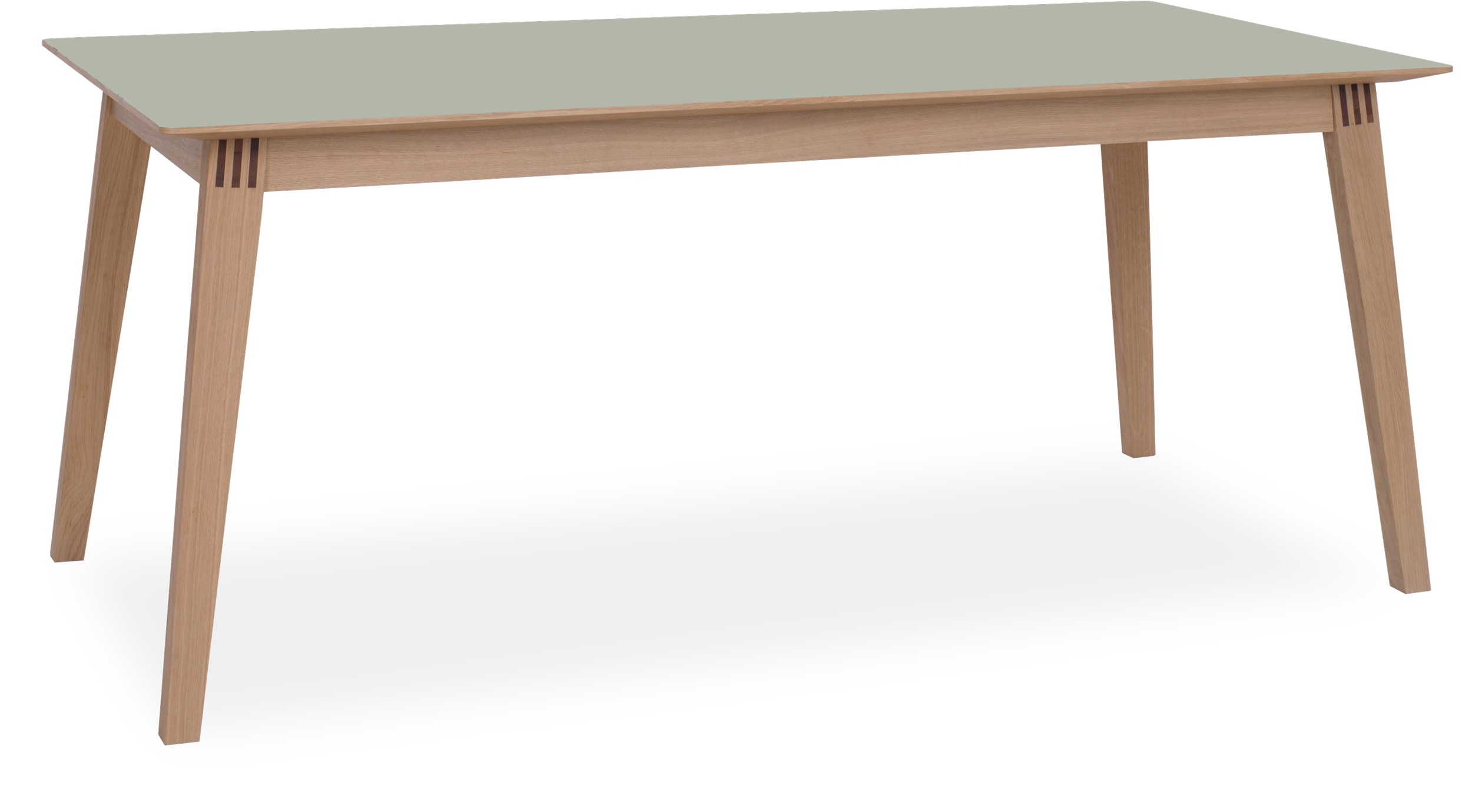 Space Spisebord 180 x 90 x 75 cm - 110 Seed højtrykslaminat, kant i hvidpigmenteret matlakeret eg og ben i massiv hvidpigmenteret matlakeret eg.