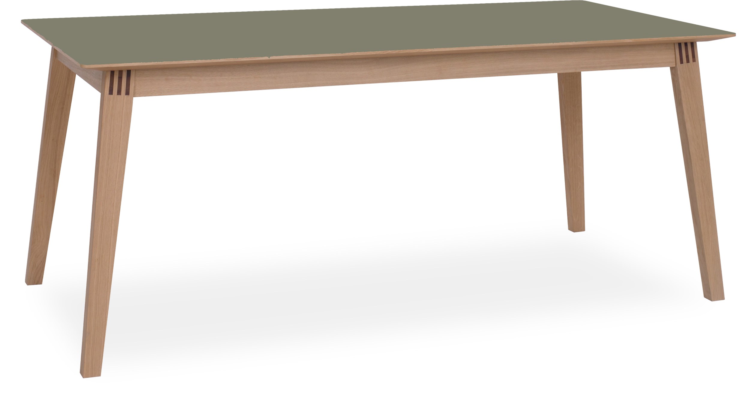 Space Spisebord 180 x 90 x 75 cm - 442 Olive linoleum, kant i hvidpigmenteret matlakeret eg og ben i massiv hvidpigmenteret matlakeret eg.