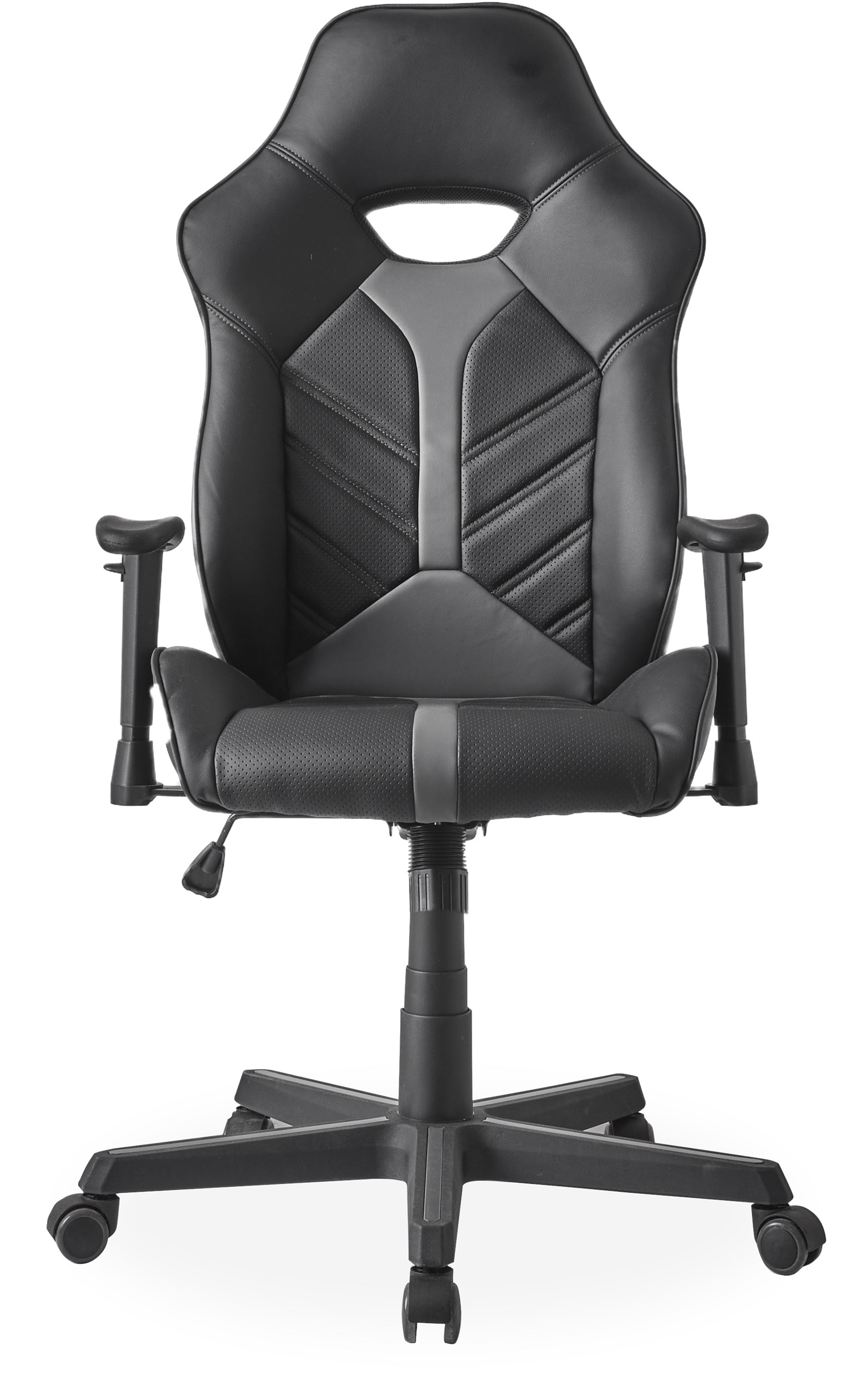 Strike Gamer stol - Sæde i sort/grå kunstlæder og stel i sort nylon m. sort/grå hjul