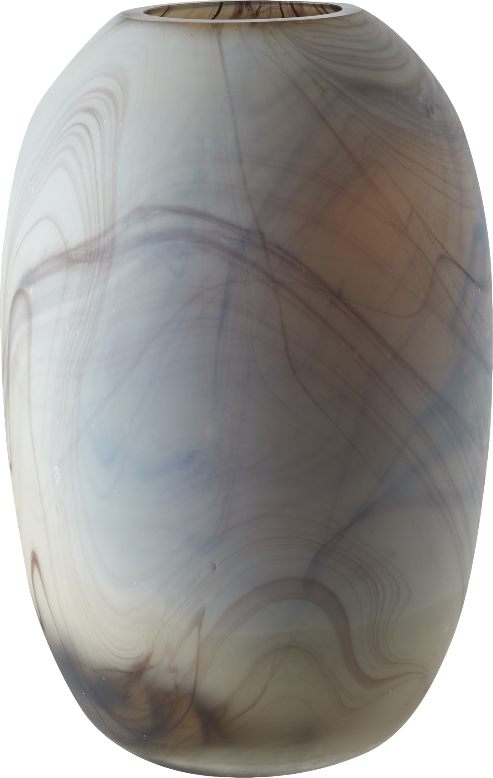 Electra Vase 29 x 19 cm - Offwhite glas og marmoreret blå/okker mønster