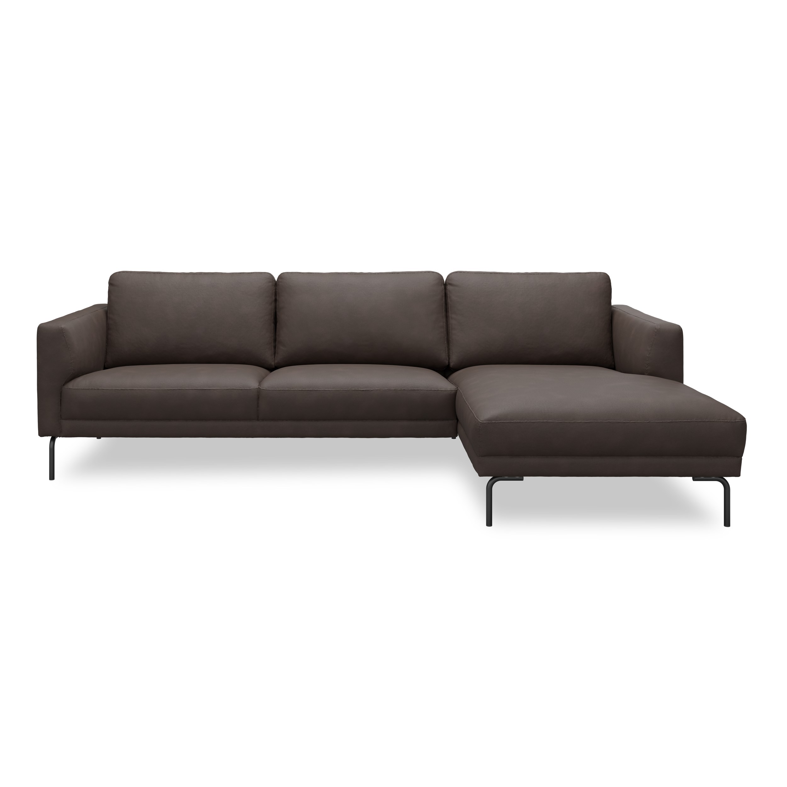 Springfield Sofa med chaiselong - Kentucky 1 earth bonded læder og ben i sort metal