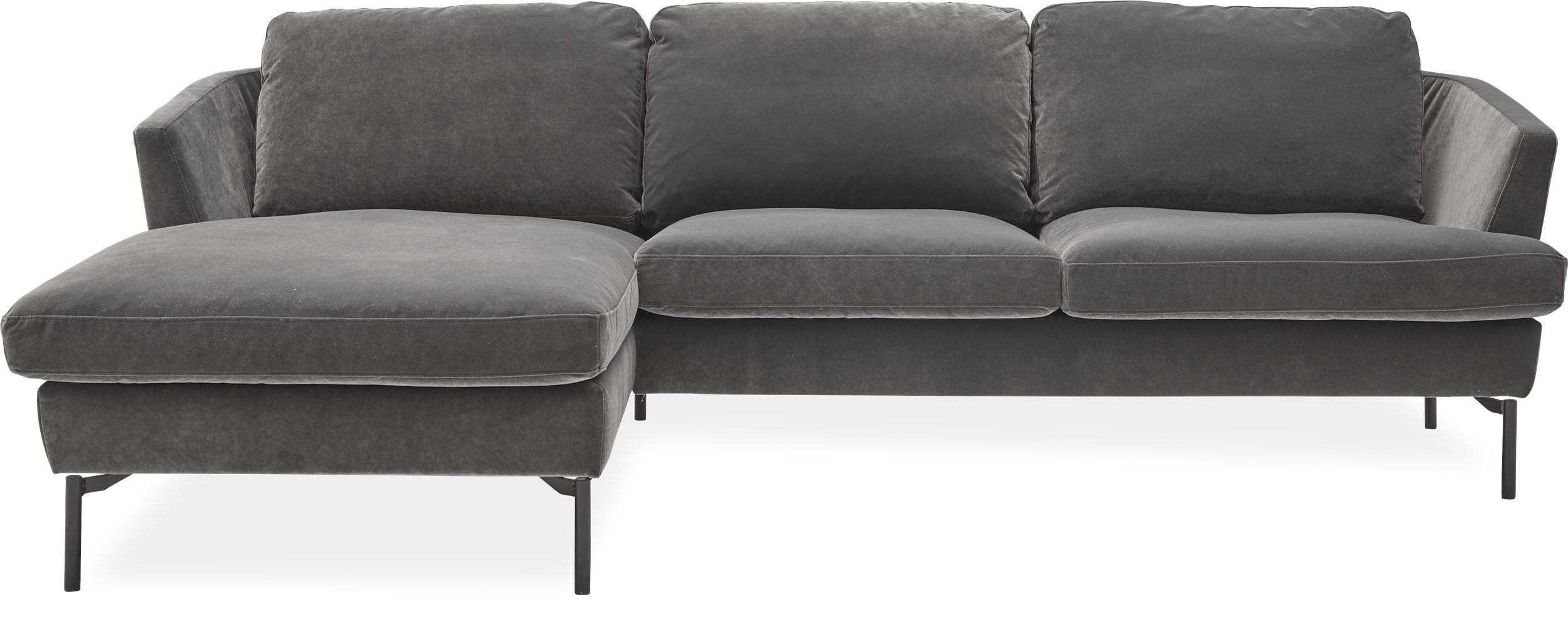 Timian Lux Sofa med chaiselong - Classic Velvet 5 Grey stof og Ben no. 145 i sortlakeret metal