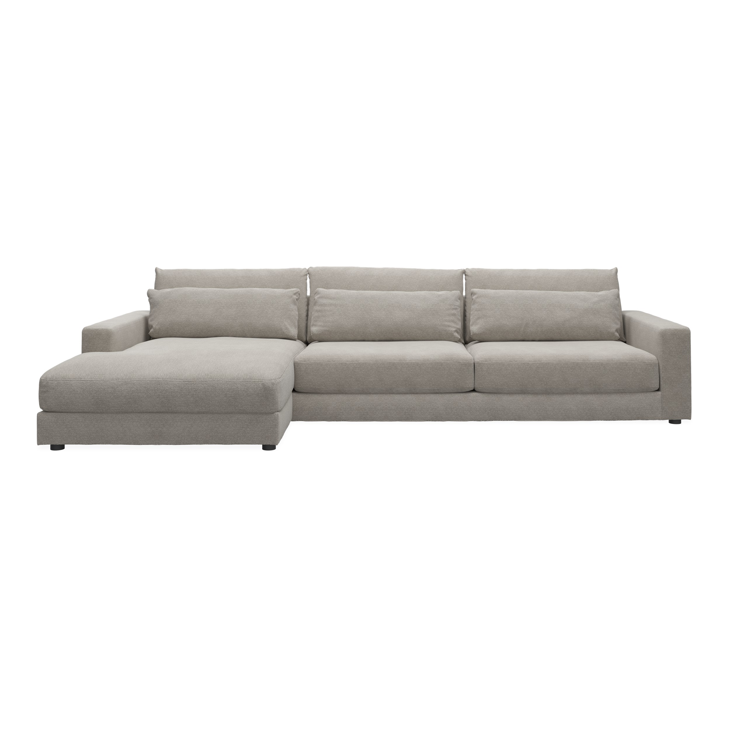 Halmstad Sofa med chaiselong - Skyland 40 Lys grå stof og ben i sort plast