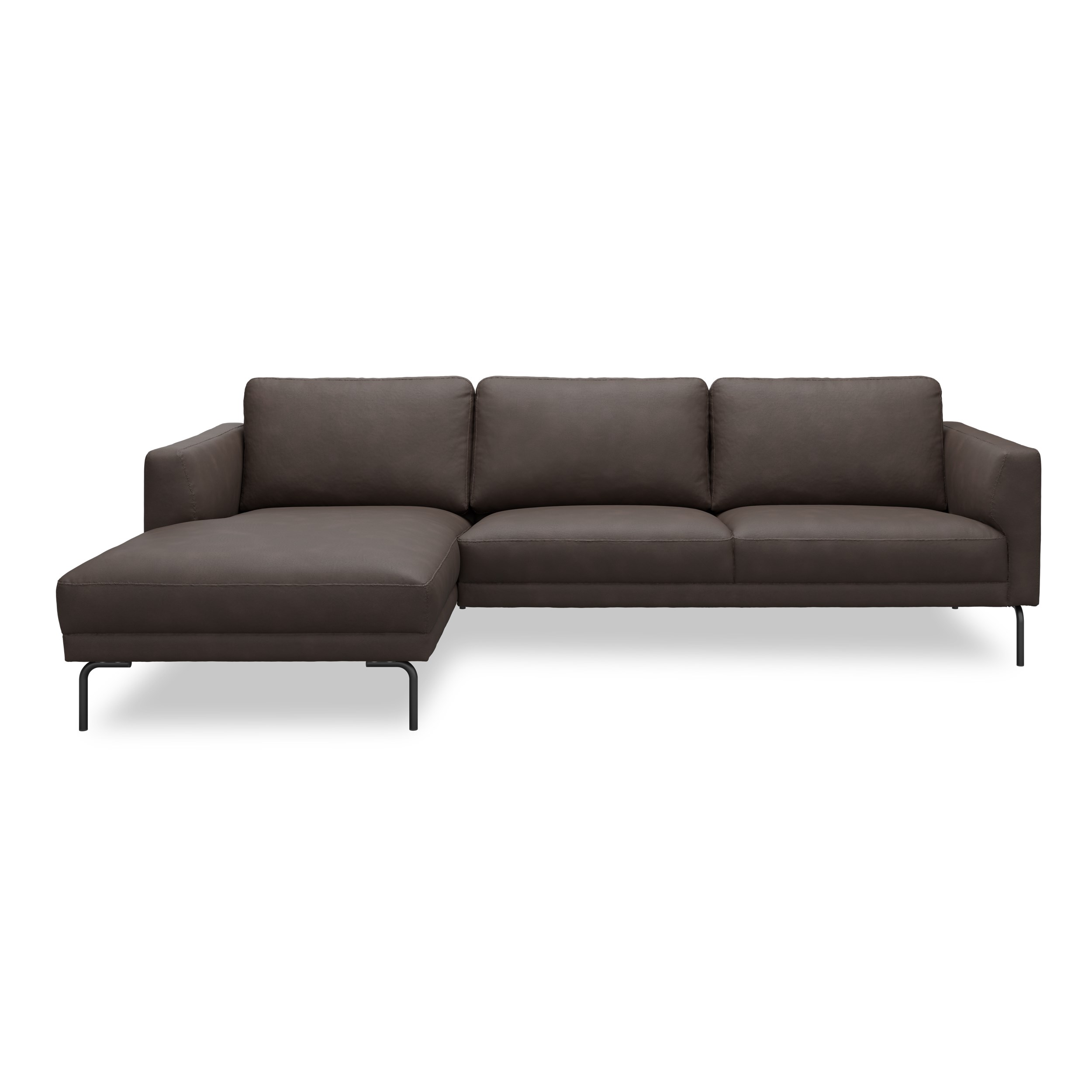 Springfield Sofa med chaiselong - Kentucky 1 earth bonded læder og ben i sort metal