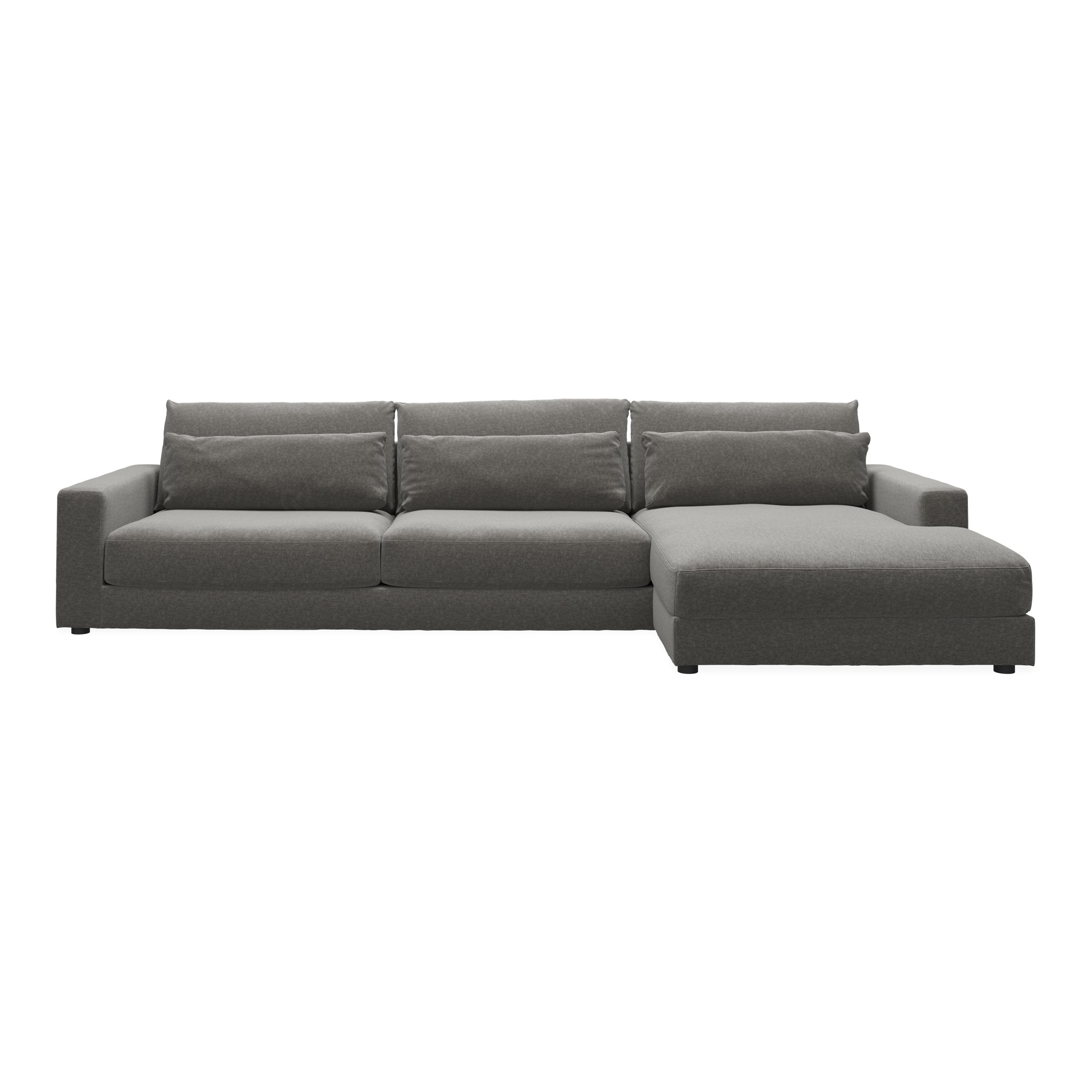 Halmstad Sofa med chaiselong - Danny 18 Grey stof og ben i sort plast