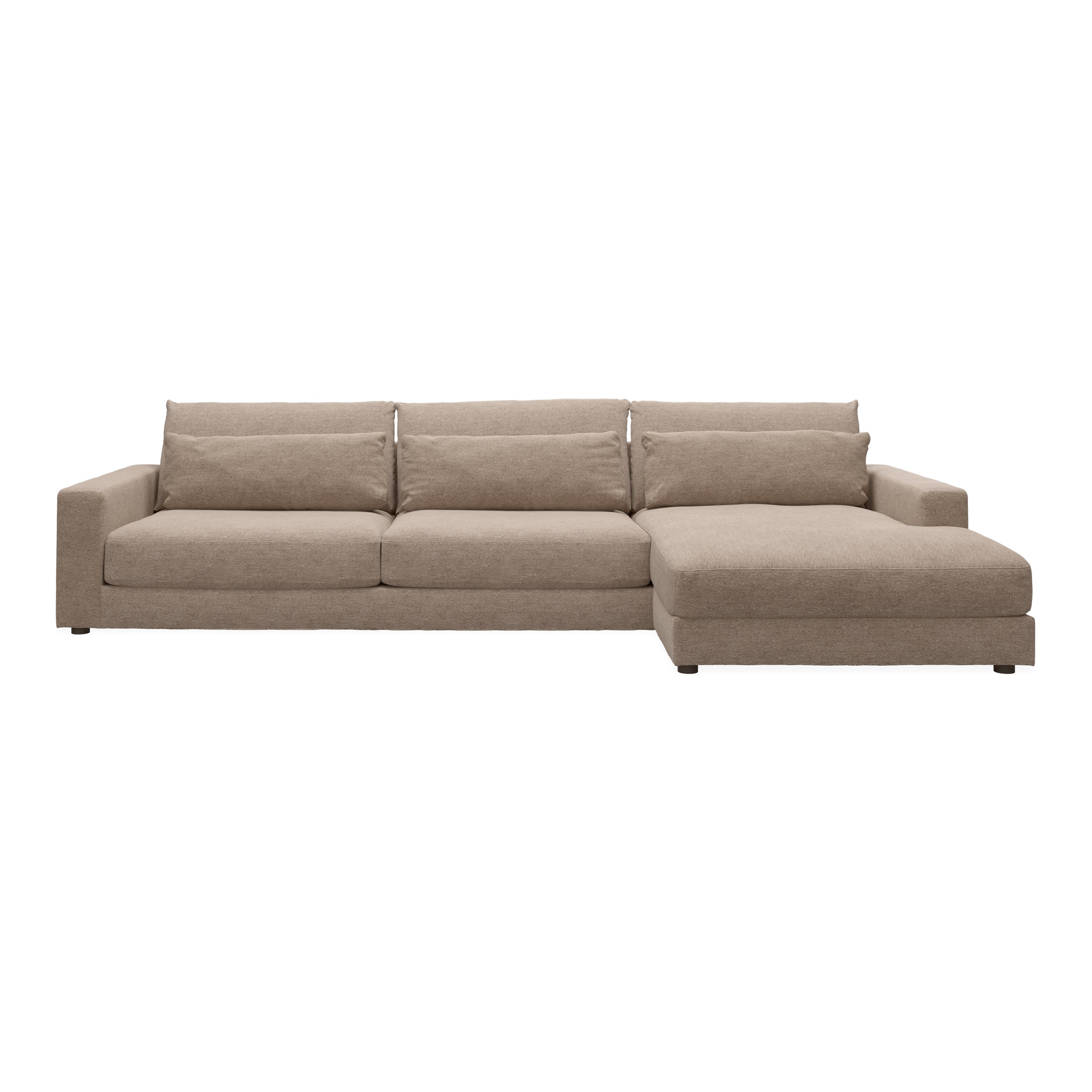 Halmstad Sofa med chaiselong - Skyland 05 grå/brun stof og ben i sort plast