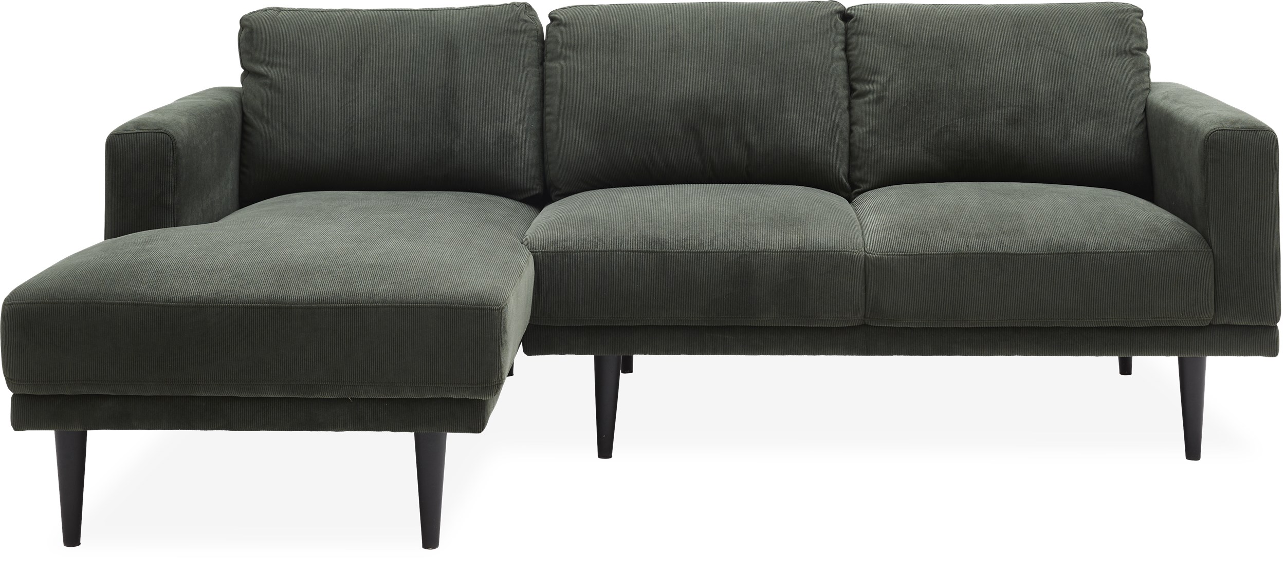 Mexico Sofa med chaiselong - Wave 190 Dark green stof og ben i sortlakeret gummitræ