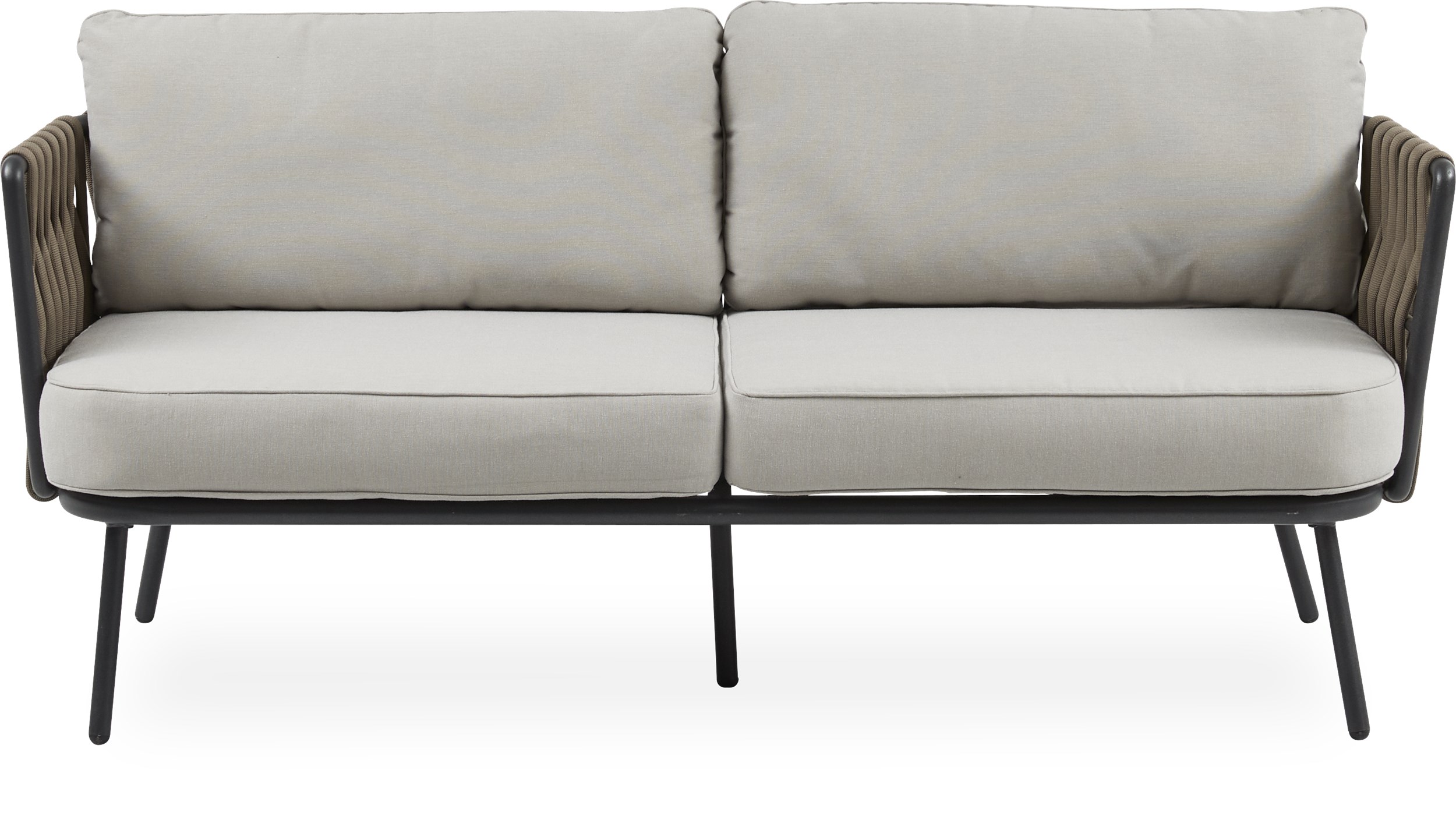 Minerva Loungesofa - Sæde/ryg i taupe polyester reb, stel i antracitgrå pulverlakeret aluminium og hynder i sandfarvet polyester