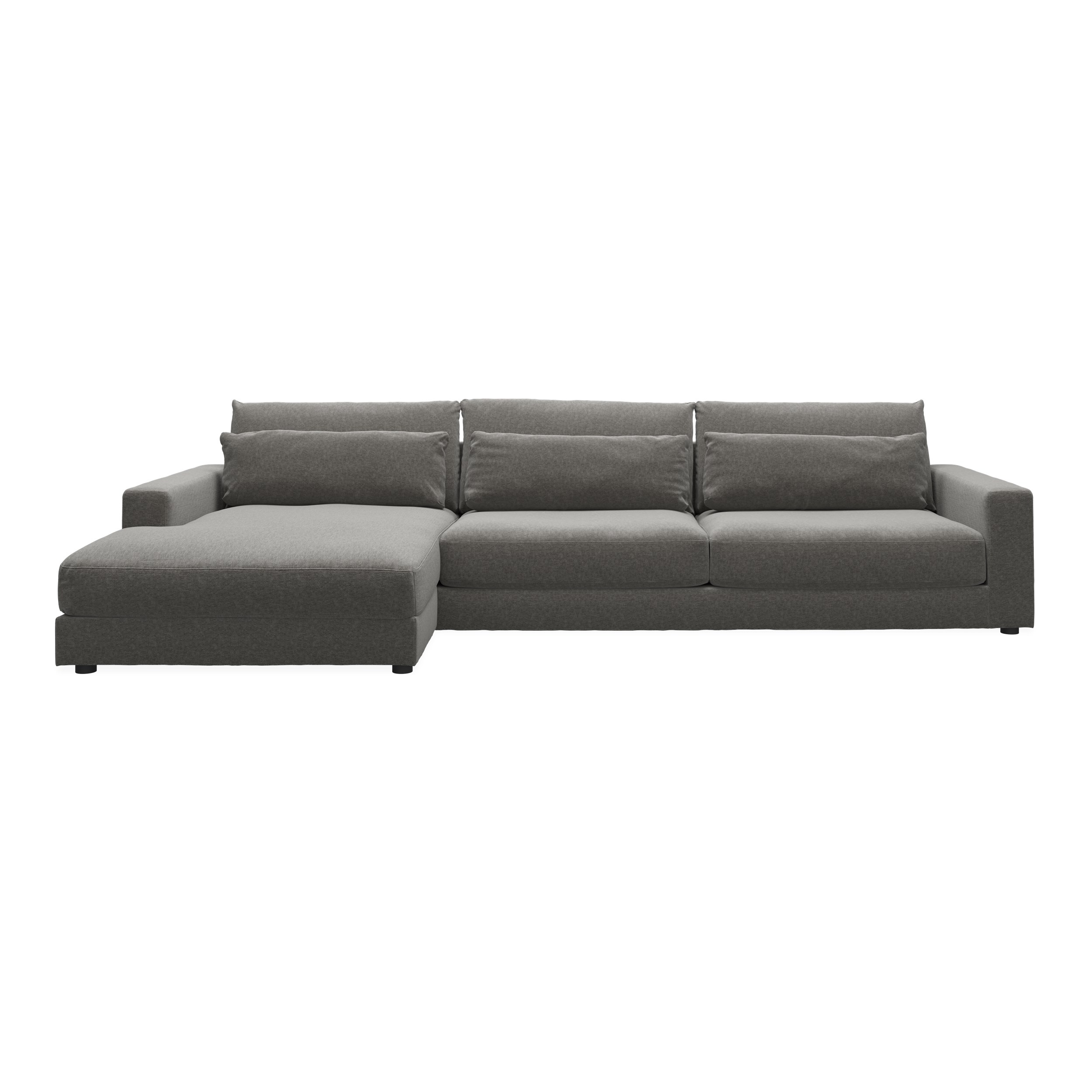 Halmstad Sofa med chaiselong - Danny 18 Grey stof og ben i sort plast